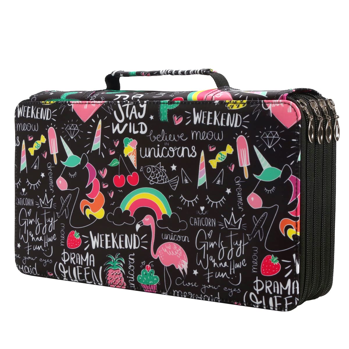 Lbxgap 300 Slots Pencil Case 4-Layer Zipped Holder w/Handle