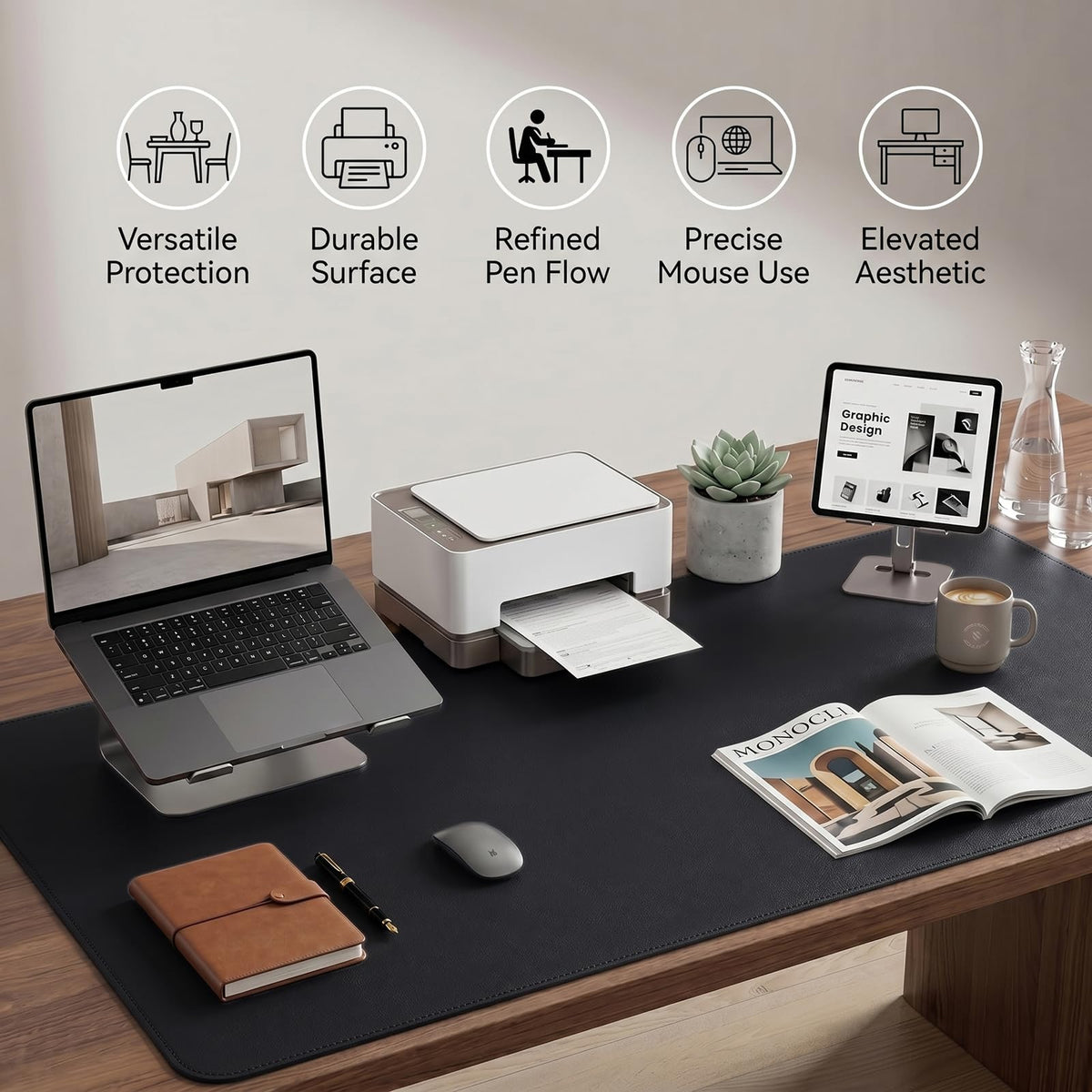 PROMATTOO Large Desk Pad Non-Slip Desk Mat Protector for Keyboard Mouse Waterproof Vegan Leather