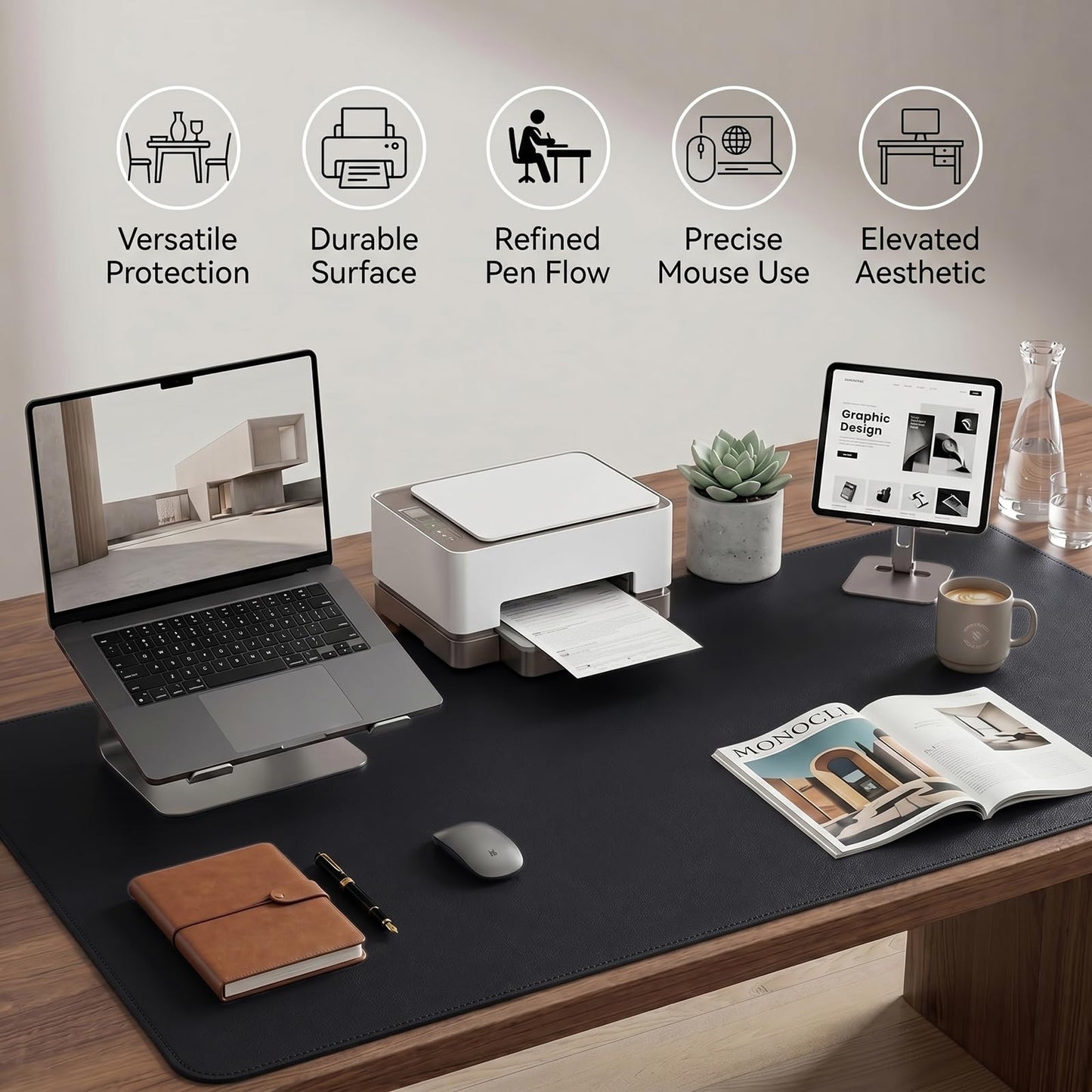 PROMATTOO Large Desk Pad Non-Slip Desk Mat Protector for Keyboard Mouse Waterproof Vegan Leather