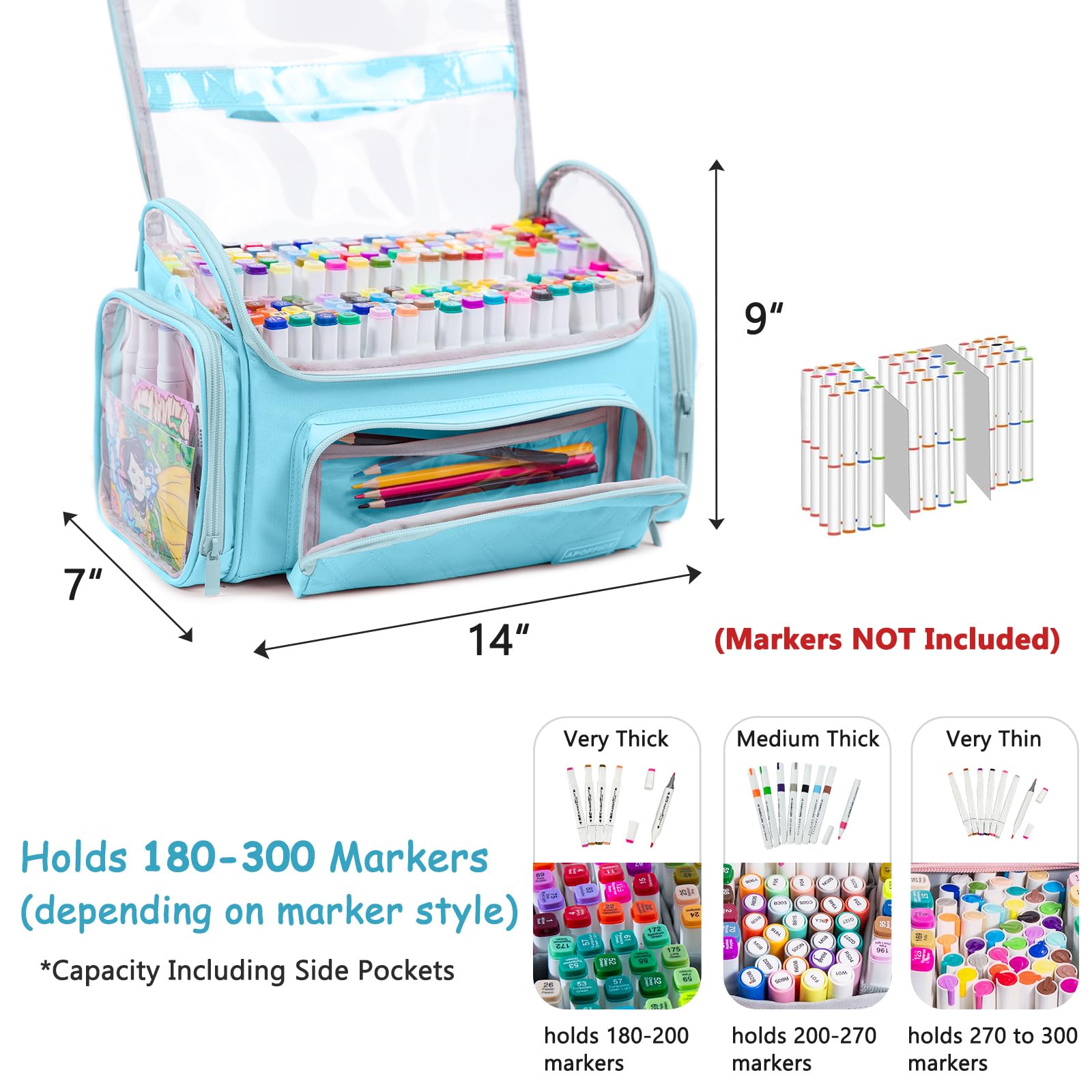 Large Marker Case for 200-300 Markers, Marker Organizer Bag,Pen Storage