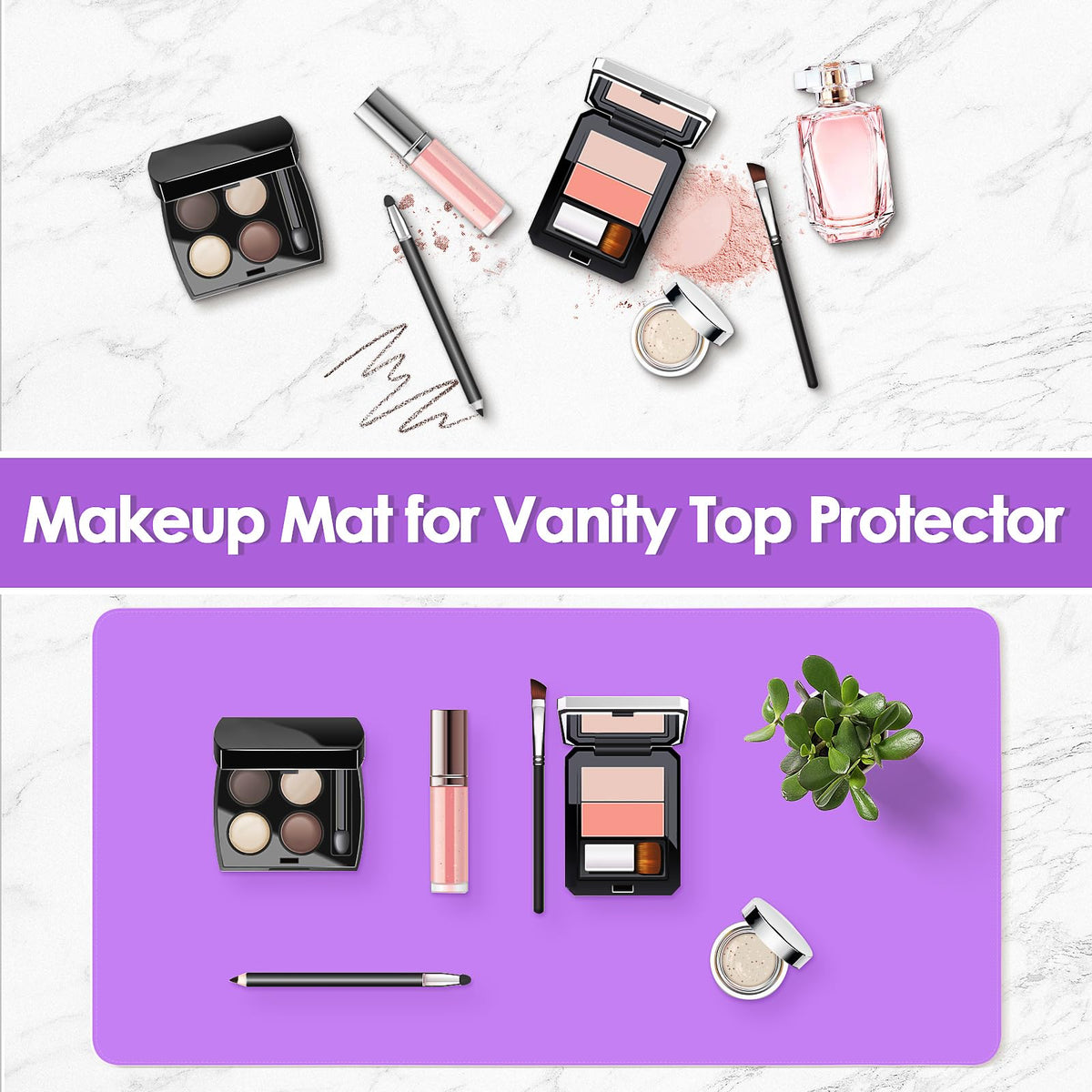 Makeup Mat for Vanity to Protect Desk Top, 31.5x15.7in, Purple and Pink