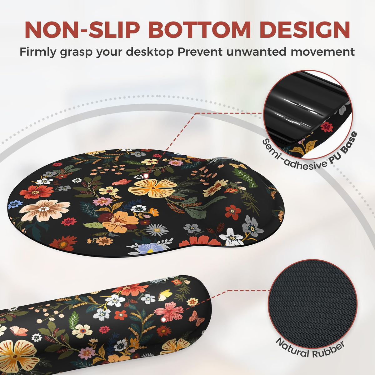 iCasso Desk Cover Mat, 4in1 Floral Large Mouse Pad with Wrist Rest