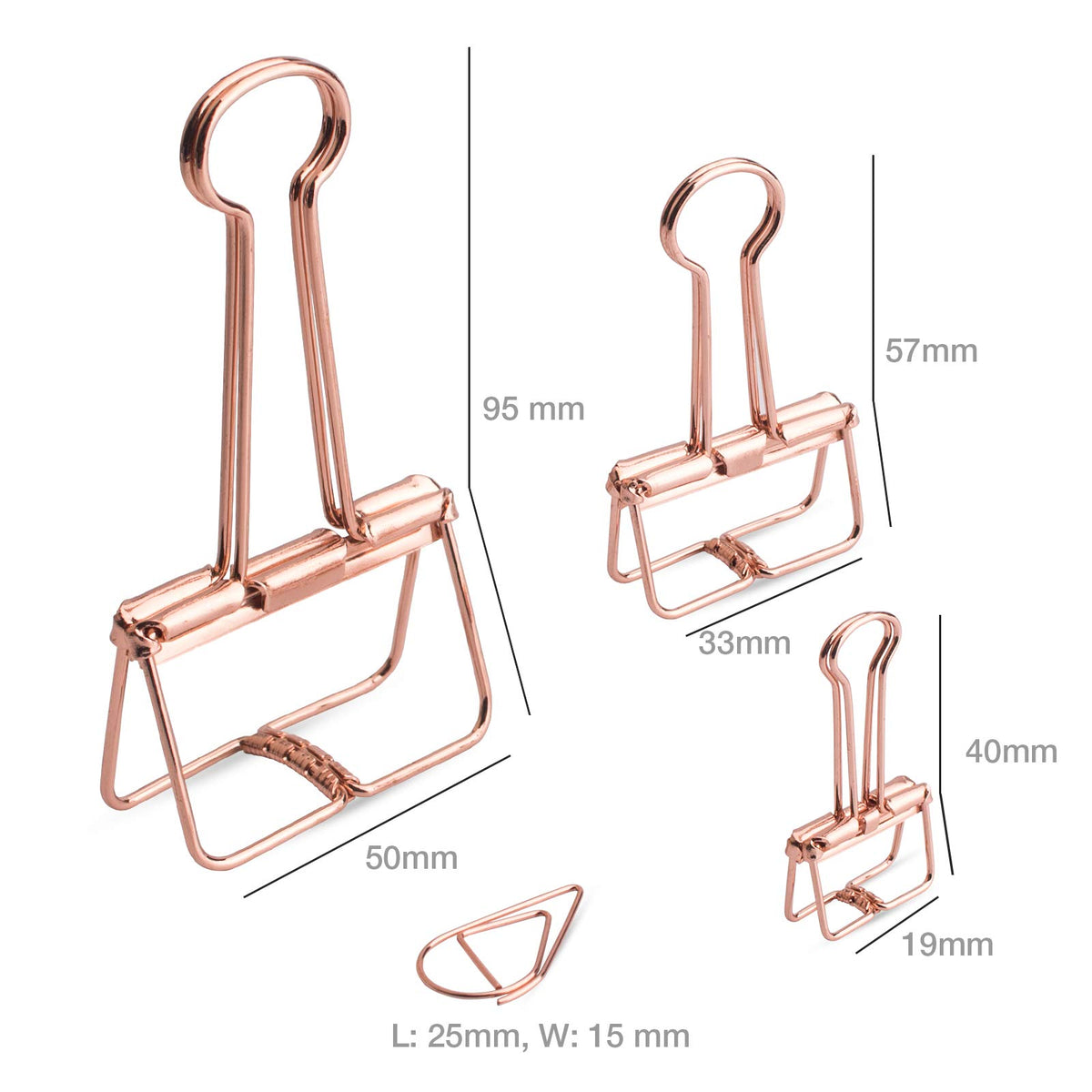 Rose Gold Wire Binder Clips & Paper Clips Set, Assorted Sizes