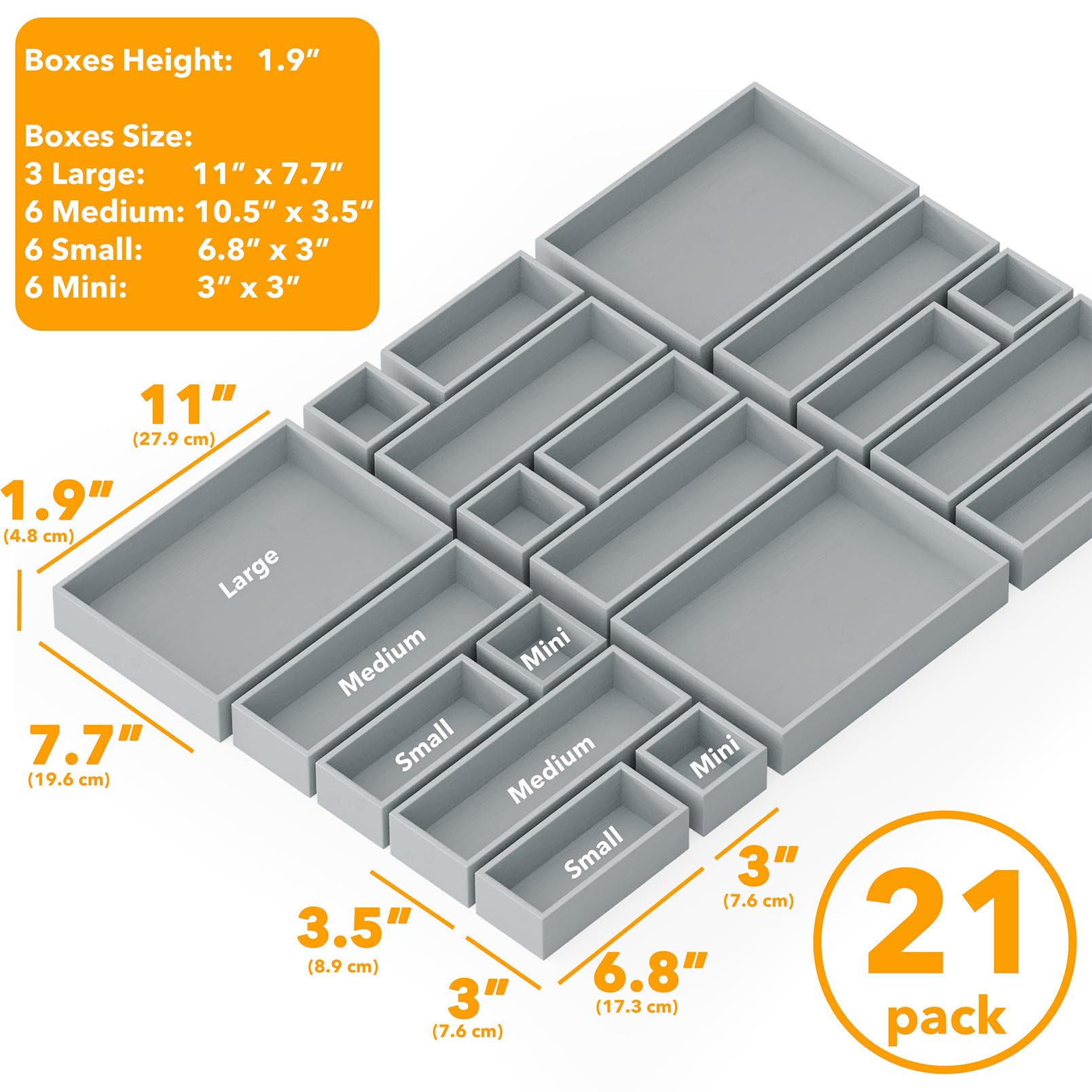 SpaceAid 21-Piece Bamboo Drawer Organizer Storage Boxes Set, Wood Tray Junk Drawer Organizers