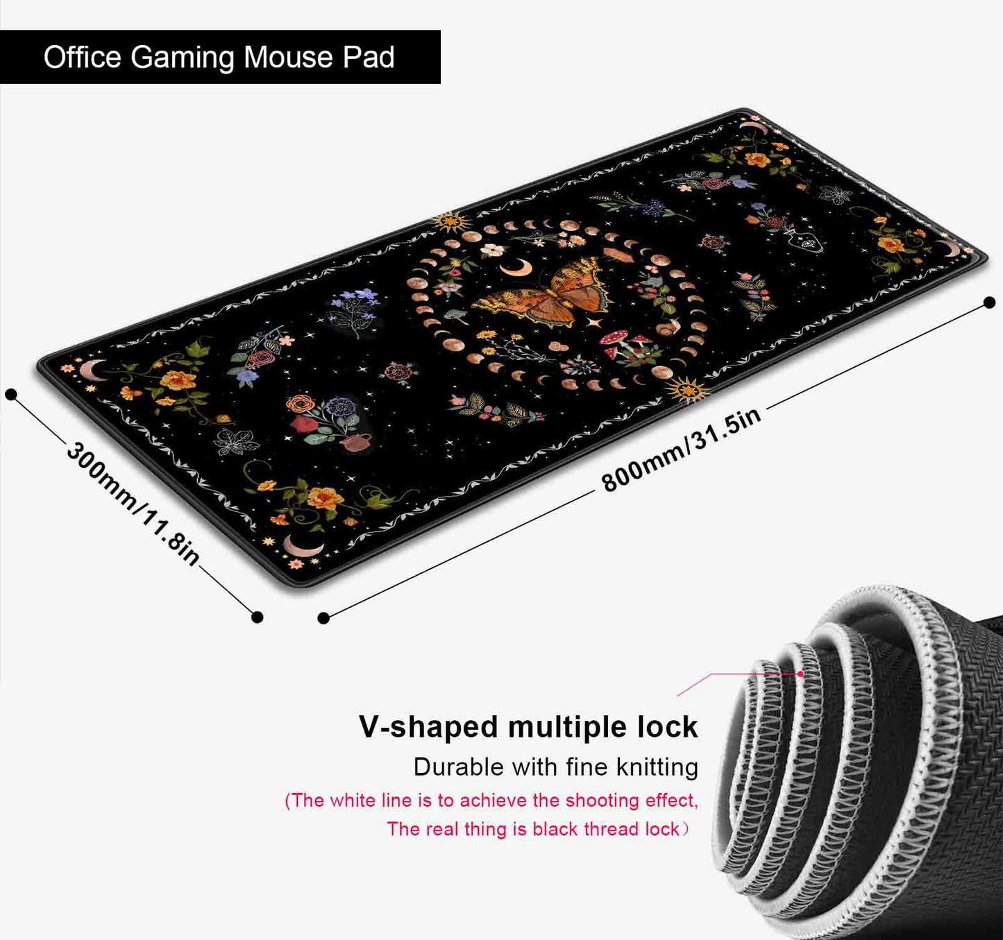 SXCKANG Gothic Moth Desk Pad Mat, Black Orange Large Mousepad, Moon Phases Desk Matt for Desktop