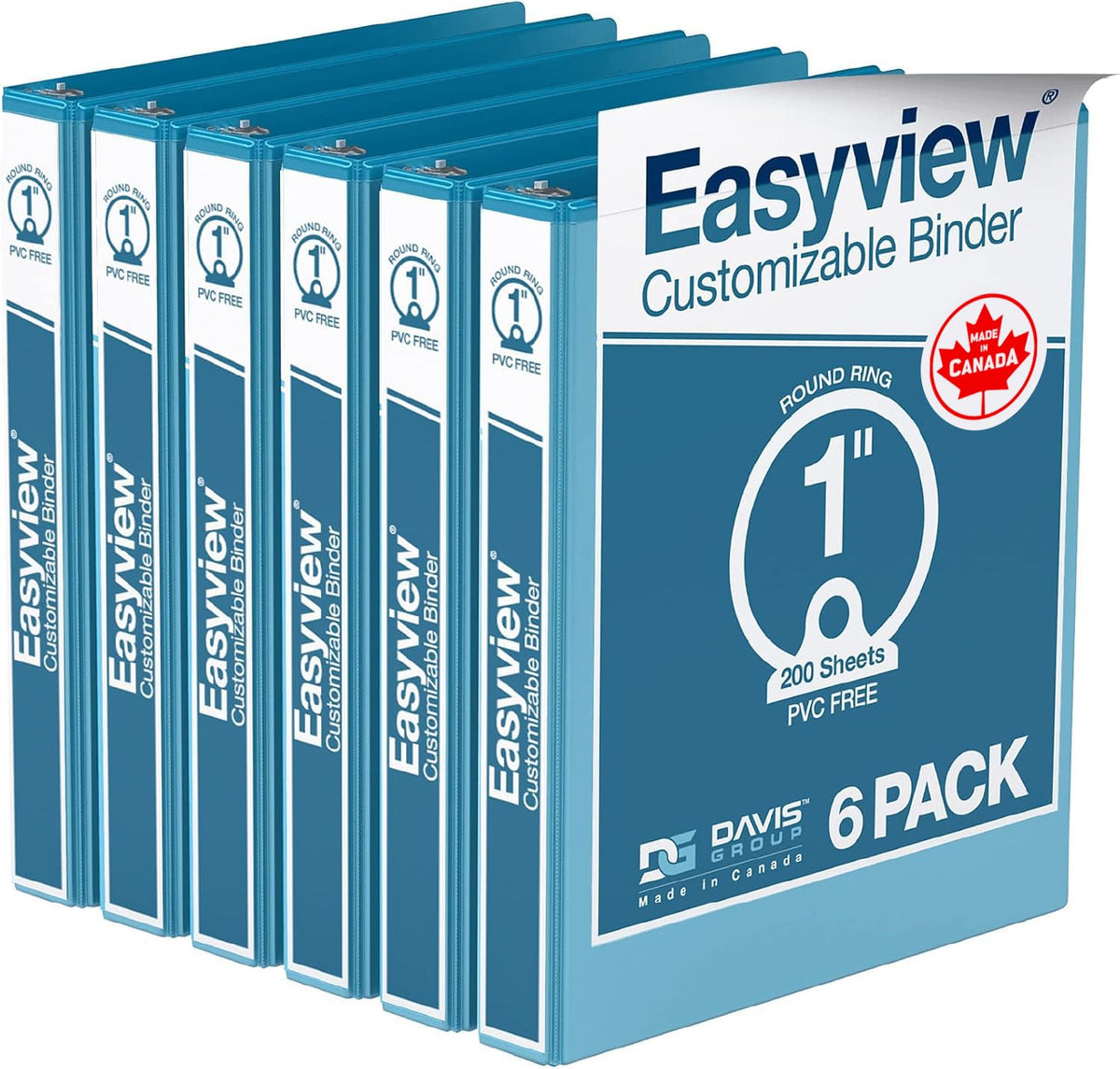 Easyview 3-Ring Binder, Clear-View Cover, 1" Round Rings, Turquoise, 6 Pack