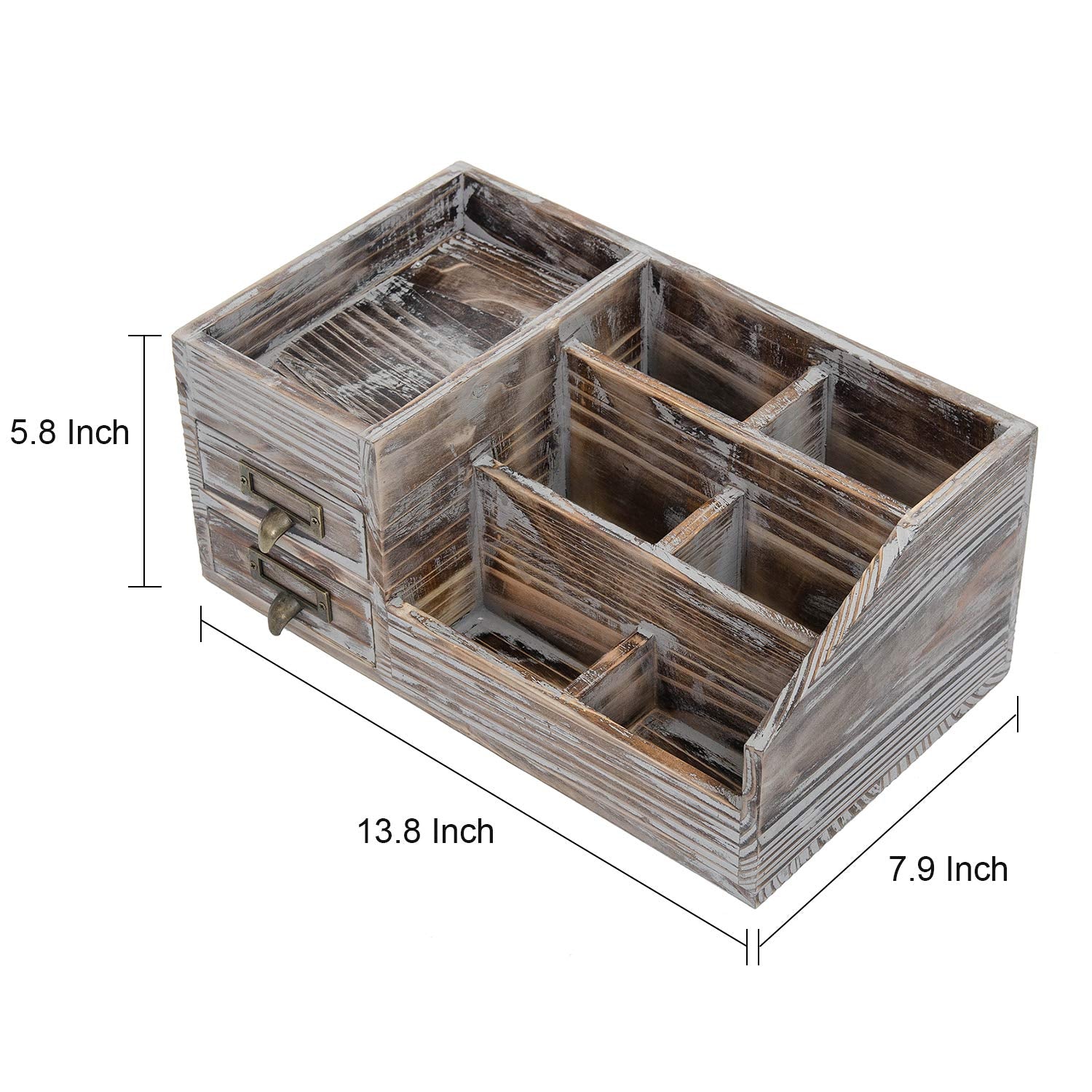 Liry Products Rustic Torched Wooden Desktop Organizer Dark Brown Tabletop Storage Cabinet Stepped