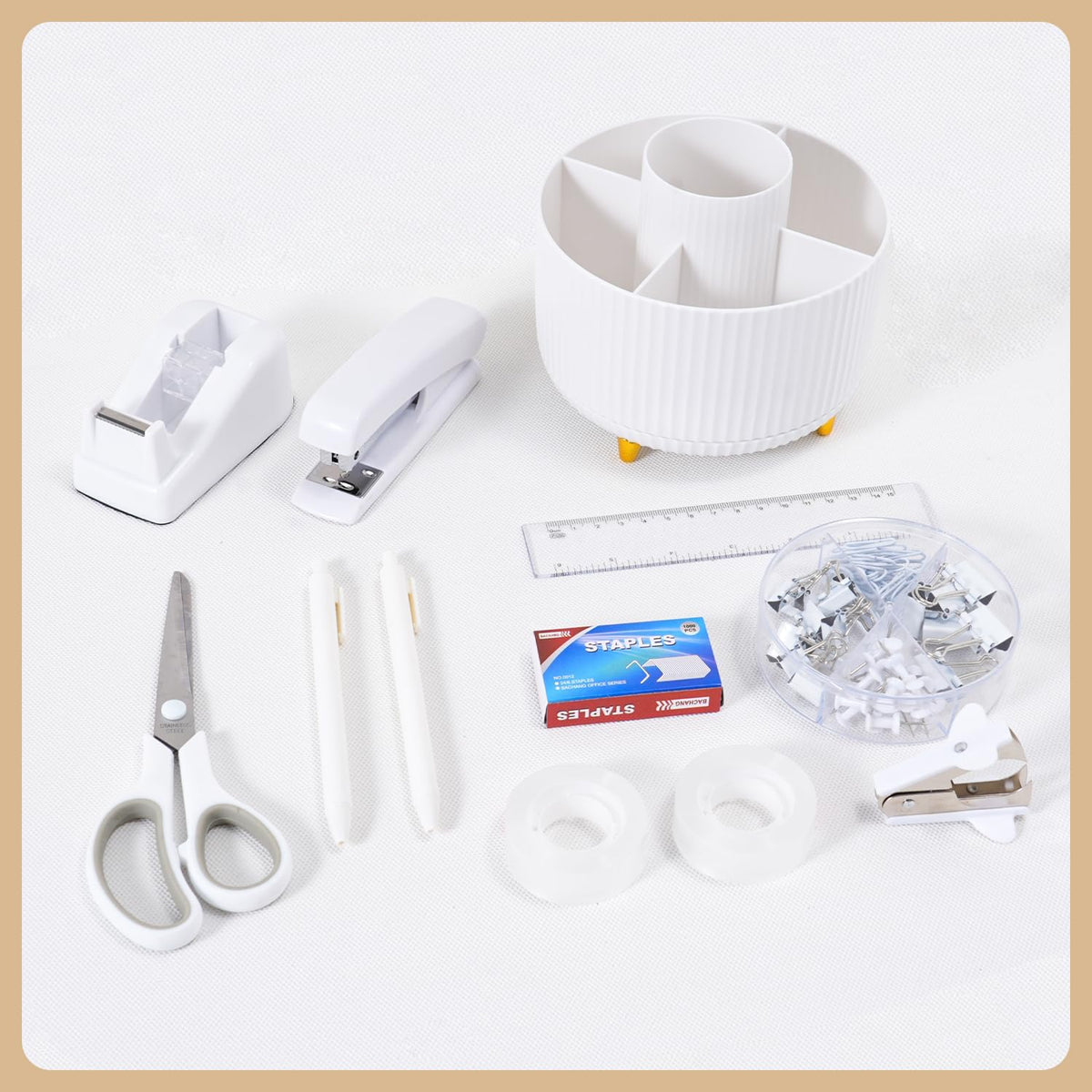 Gawsey White Desk Organizers and Accessories with Desk Organizer 360° Rotating Pen Holder and