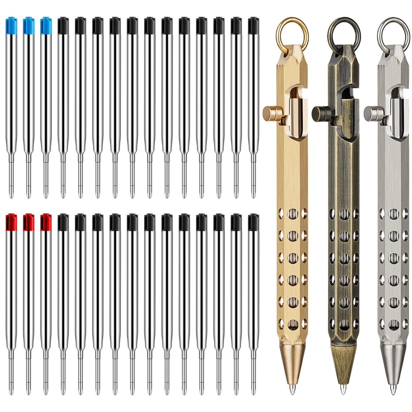 Origin-Joy 3 Pack Bolt Action Pen Set, Six Edge Solid Brass EDC Pocket Tactical Pen With 30