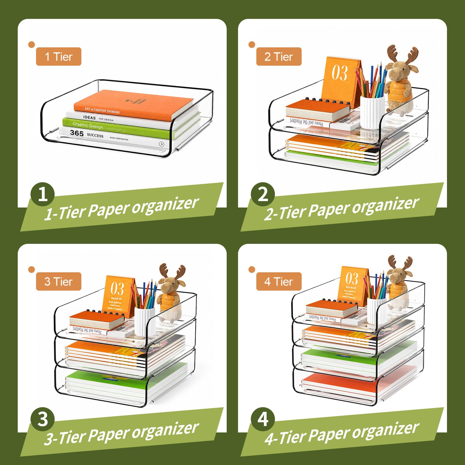 FANXIYQ 4-Tier Acrylic Paper Tray Organizer, Clear Stackable Desk File Organizer for Documents