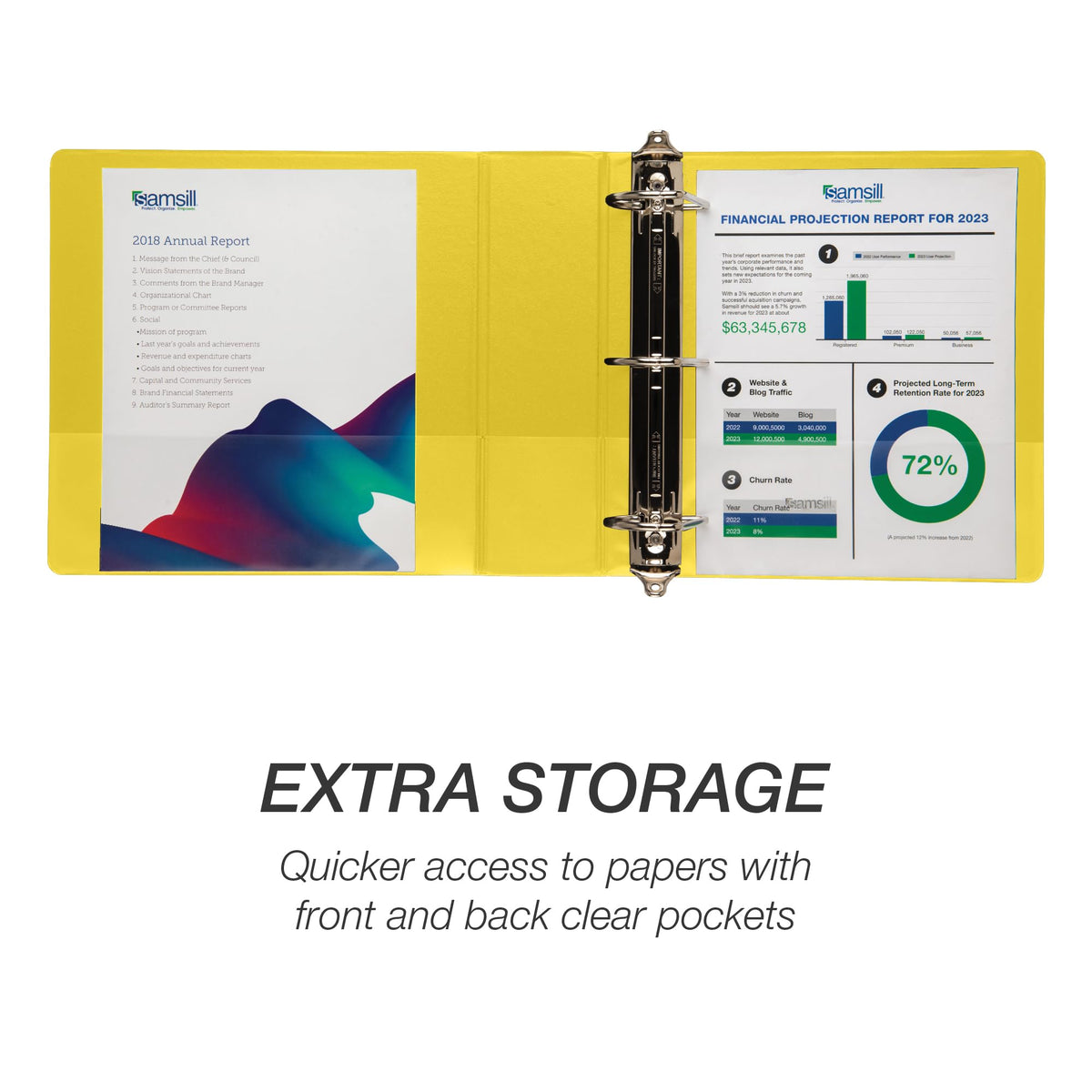Samsill Durable 3 inch 3 Ring Binder, D Ring Binder, 100% Recycled Chipboard, Yellow