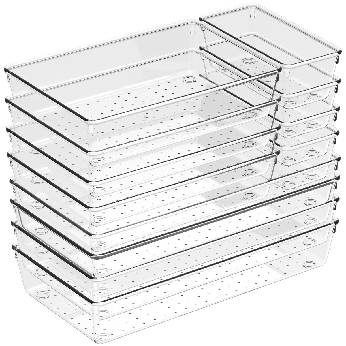 CHOWAY 12 Pack Large Clear Drawer Organizer Trays, 3 Sizes, Non-Slip