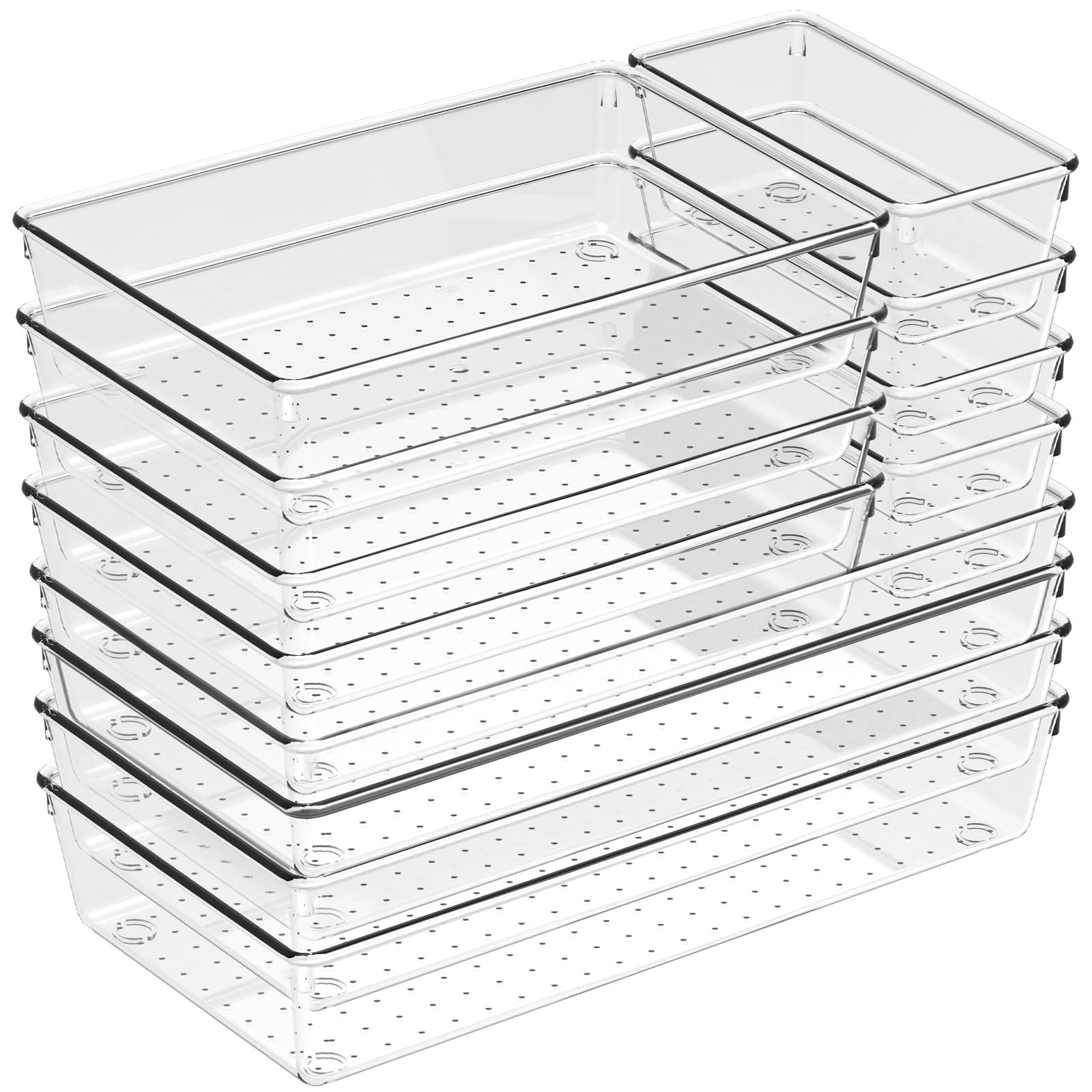 CHOWAY 12 Pack Large Clear Drawer Organizer Trays, 3 Sizes, Non-Slip