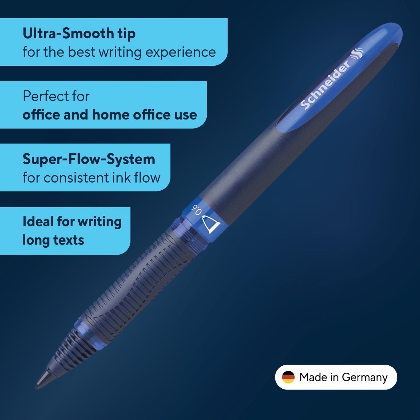 Schneider One Business Rollerball Pen, 0.6 mm Ultra-Smooth Tip, Blue Barrel, Four-Pack, One Each