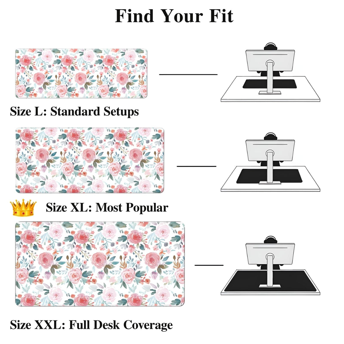 XXL Gaming Mouse Pad (47.2 x 23.6 Inch), Giant Floral Desk Blotter for Full Coverage, Watercolor