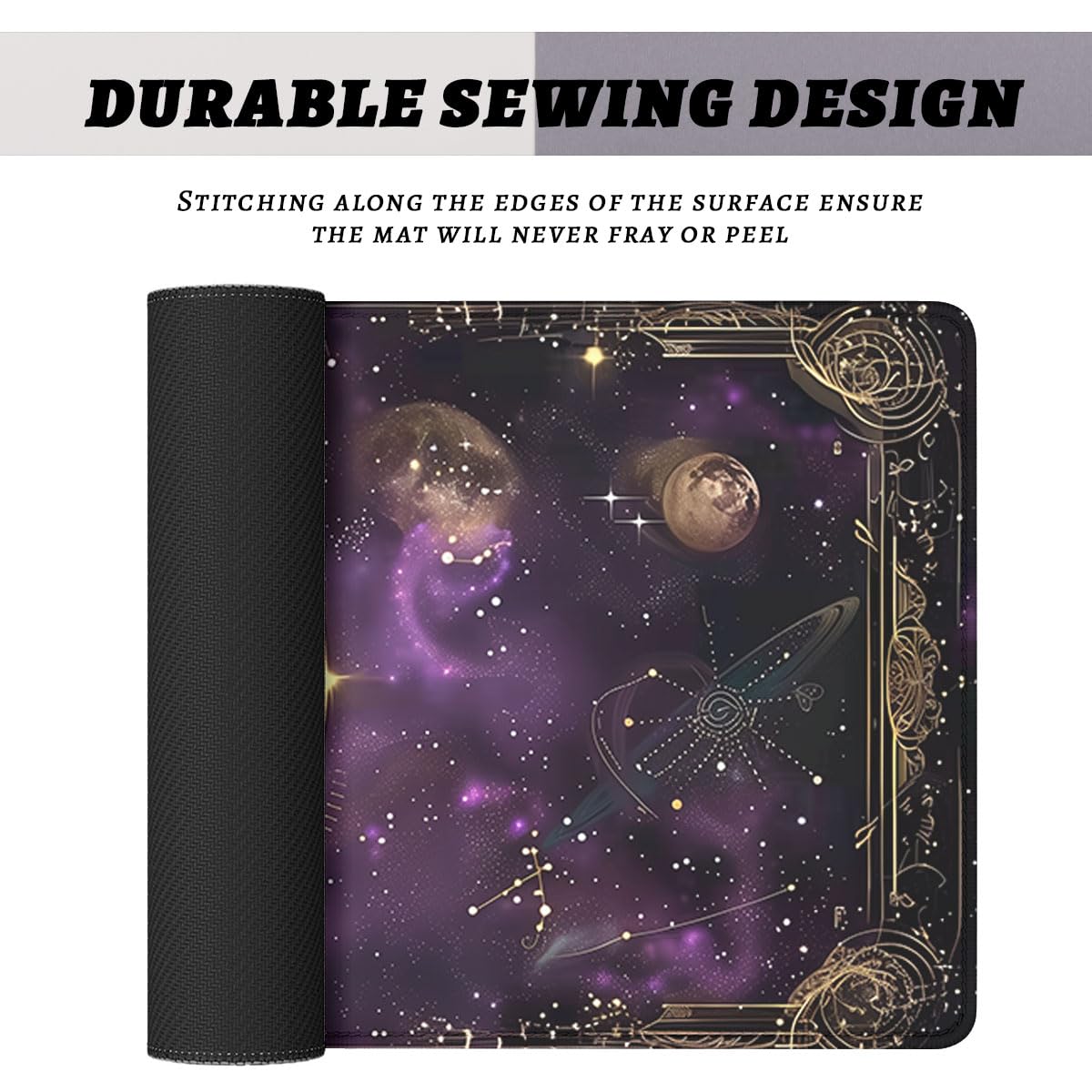 Purple Star Moon Card Desk Pad Mouse Pad Mysterious Galaxy Large Gaming Mouse Mat with Stitched