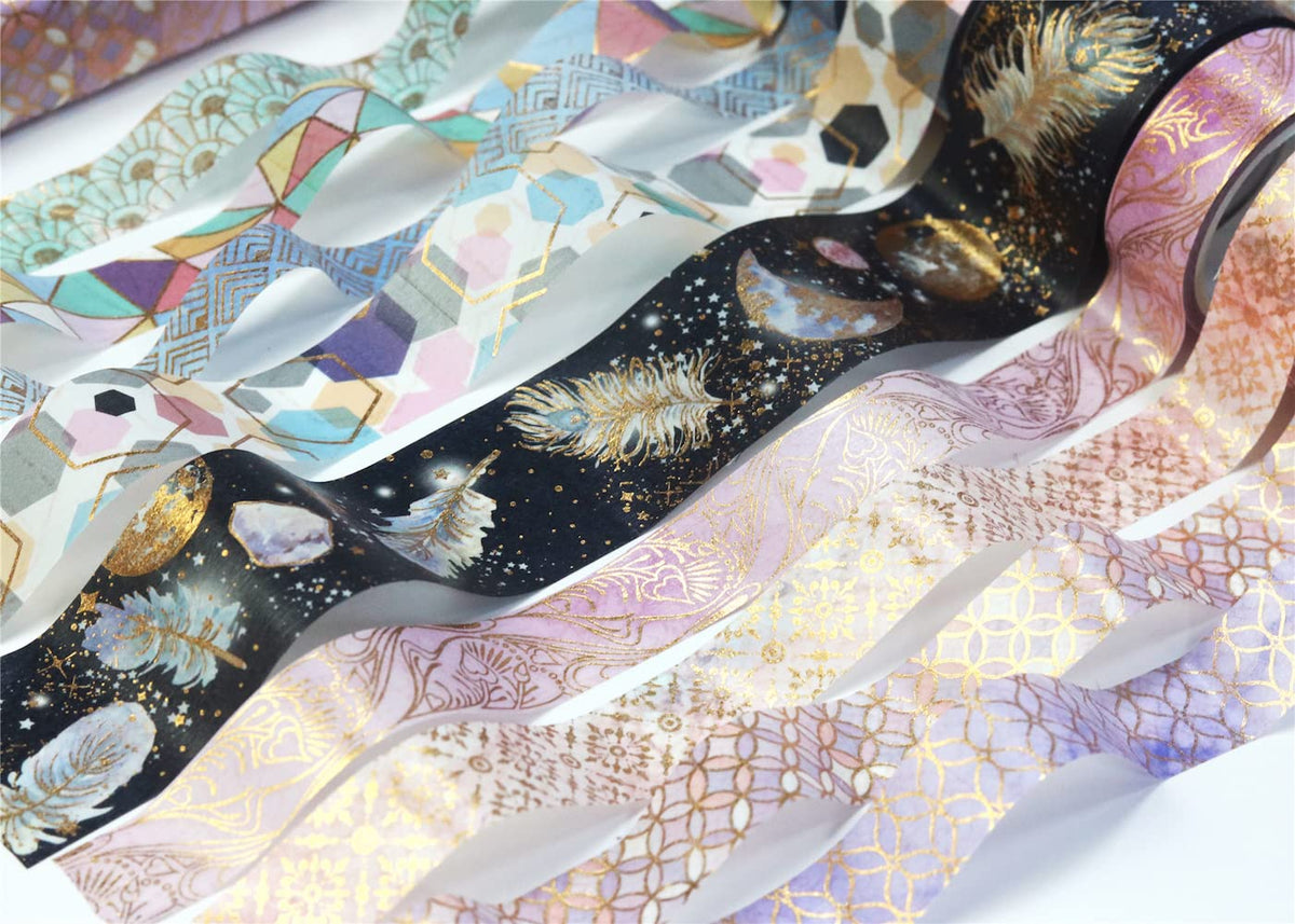 YUBBAEX Mystic Gold Washi Tape Set Wide Silver Foil Masking Tape Decorative for Arts, DIY Crafts