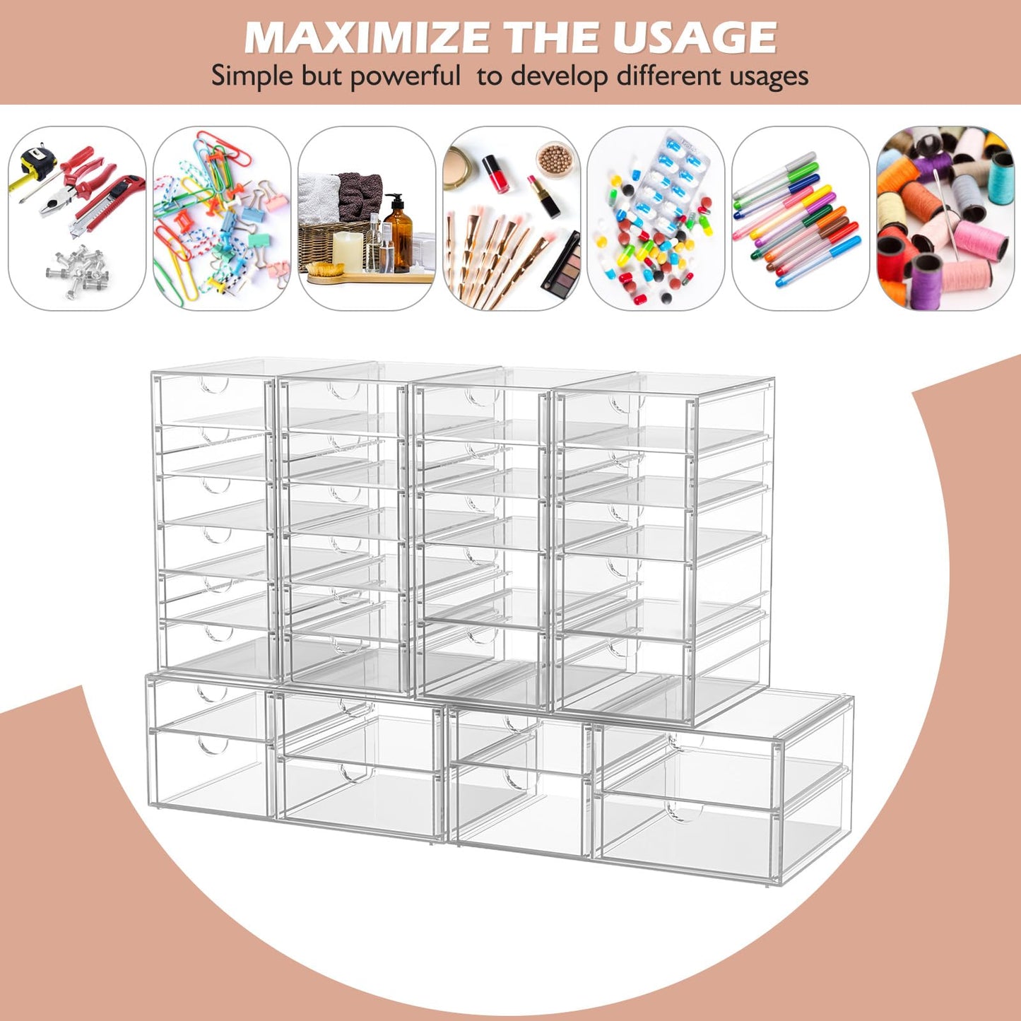 caktraie Acrylic 7-Drawer Makeup & Storage Organizer for Bath,Desk
