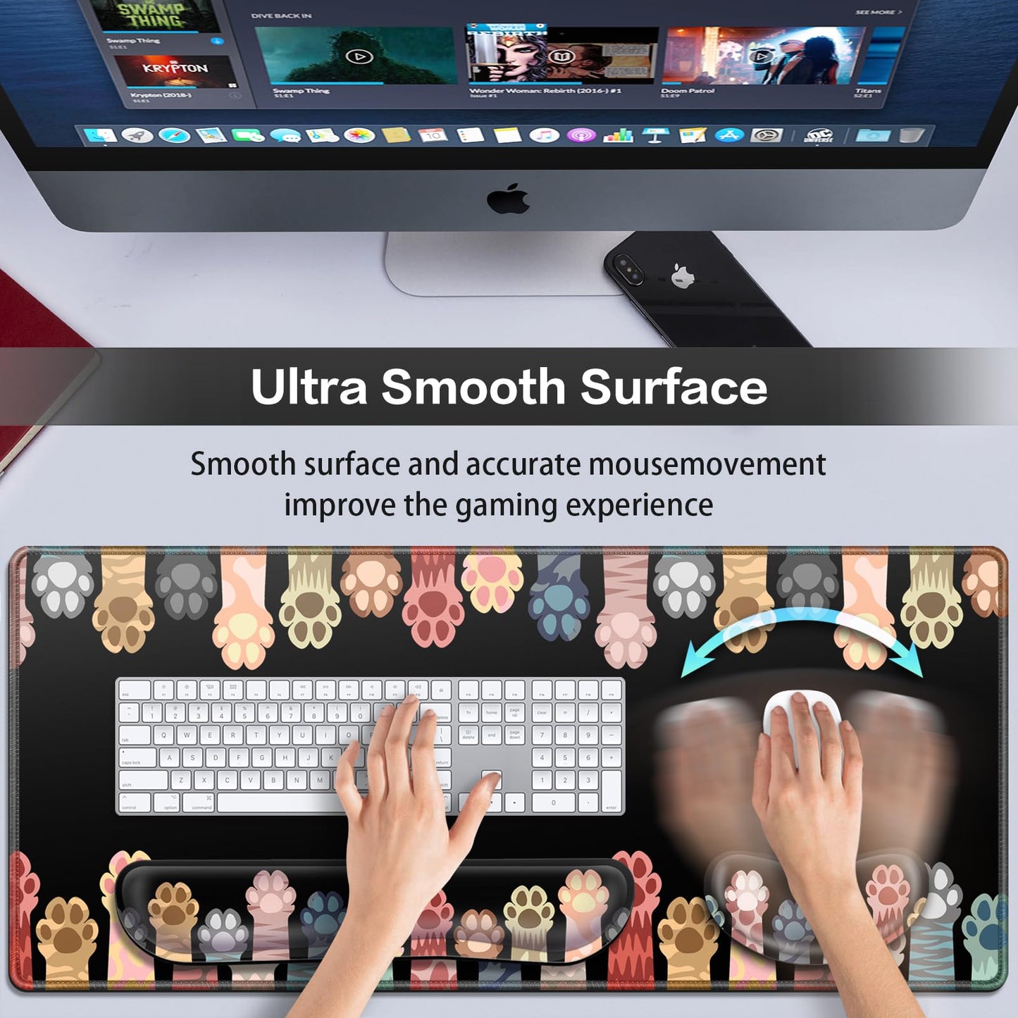 Desk Mat, Large Gaming Mouse Pad with Wrist Rest, 4 in1