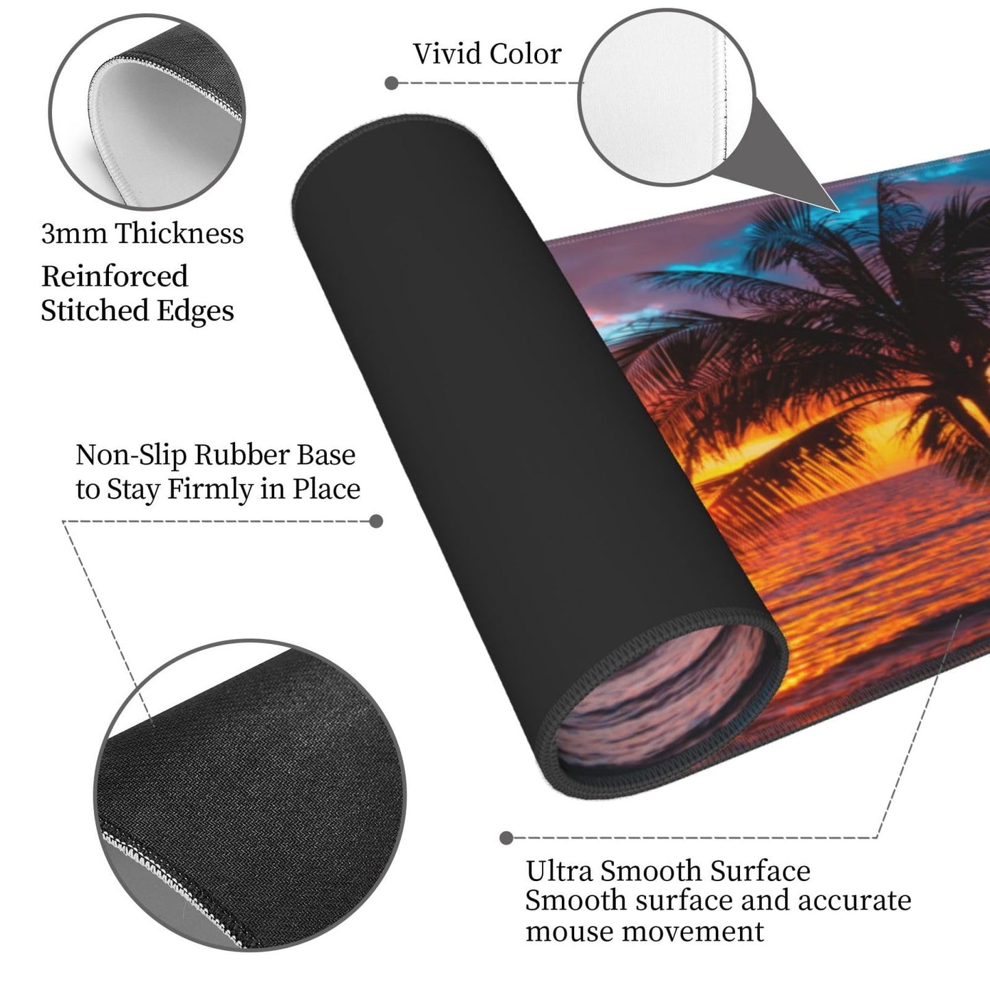 Beach Palm Tree Hawaii Tropical Summer Seaside Large Mouse Pad, Extended Big Keyboard Mouse Mat