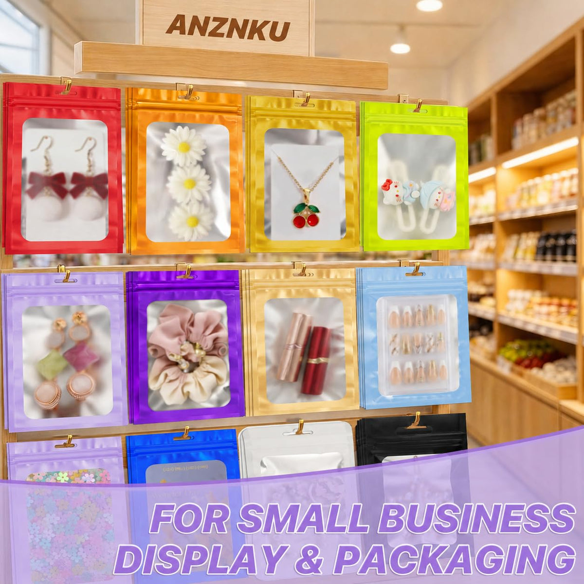 ANZNKU 100Pcs Purple Mylar Bags, Resealable Smell Proof Zip Goodie Baggies