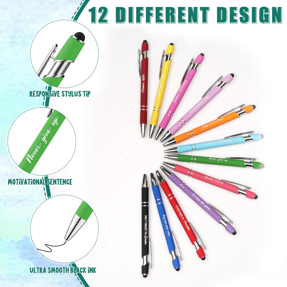 96 Pcs Watercolor Bulk Motivational Pens Inspirational Notepads Set