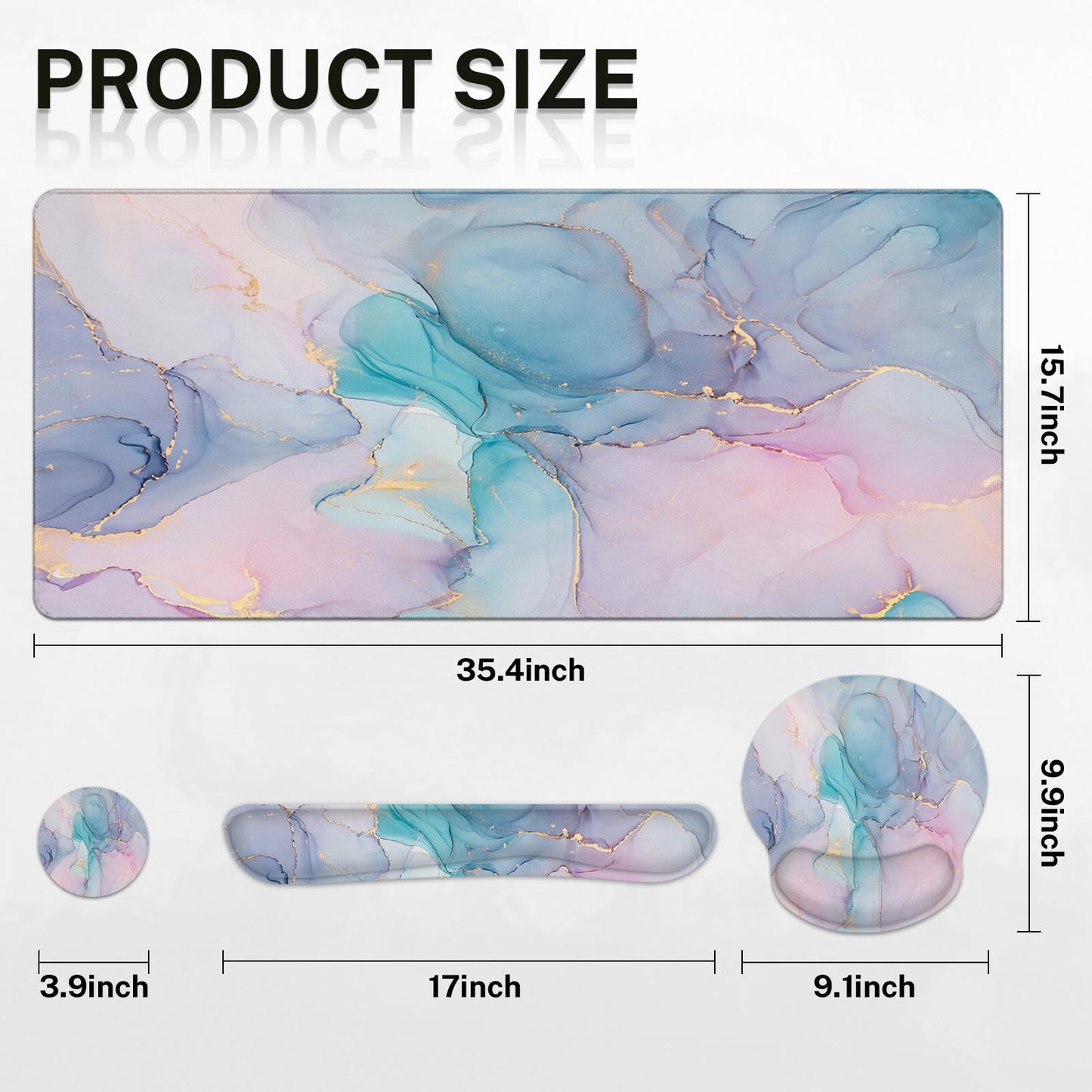 Britimes Keyboard Mouse Pad Set, 4 in 1 Desk Mat Set, Liquid Marbling