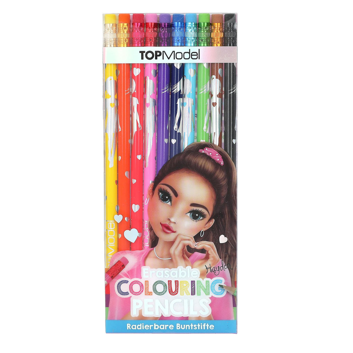 Depesche 12219 TOPModel - Erasable Colouring Pencils, 10 Pens in 10 Bright Colours with Eraser