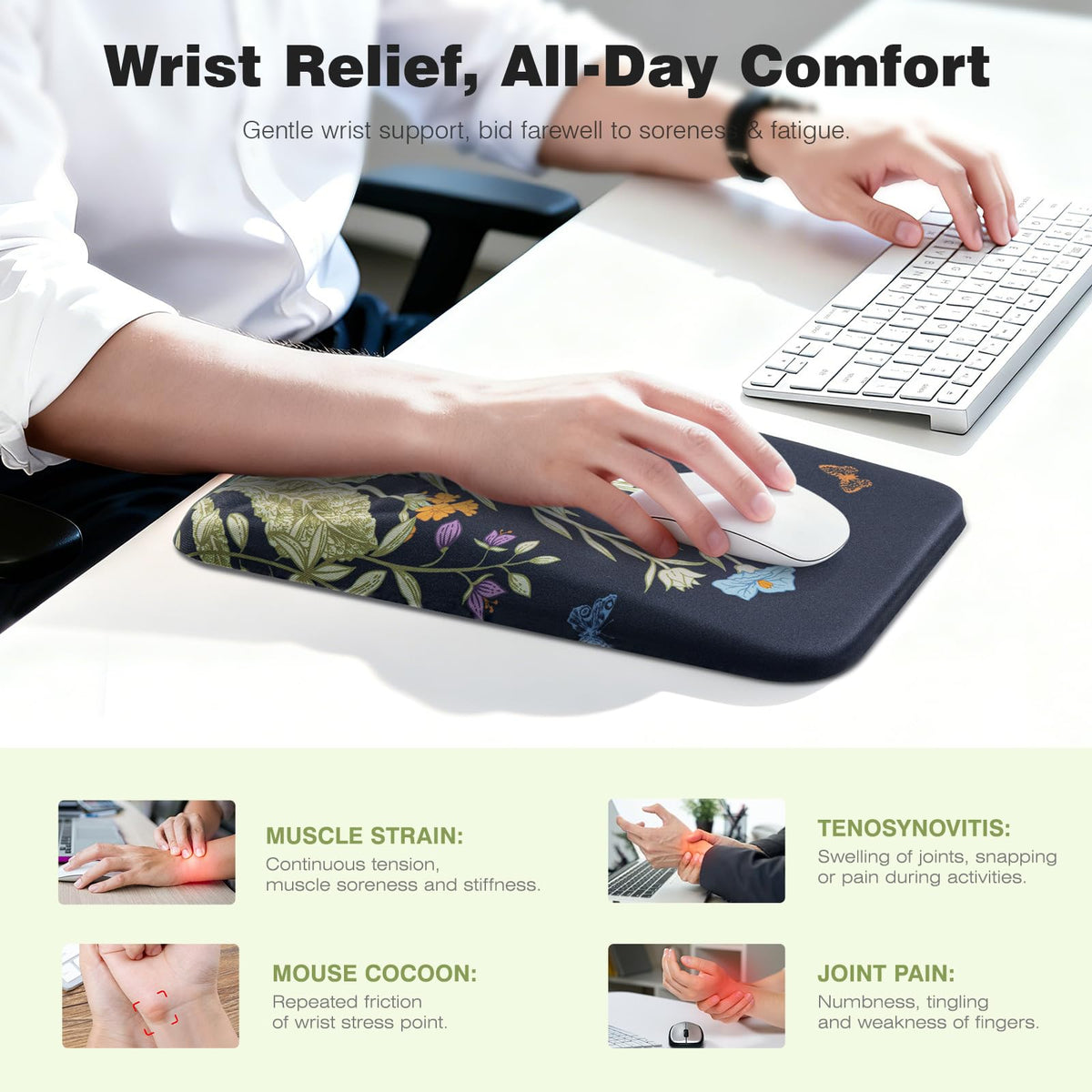 Ospelelf Mouse Pad with Wrist Rest Floral Ergonomic Comfortable Pain Relief Mousepad Wrist Support