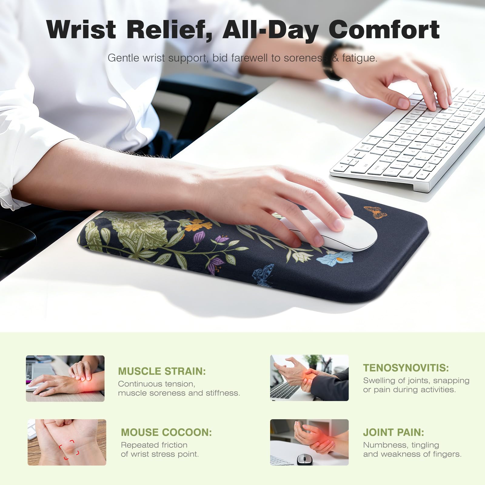 Ospelelf Mouse Pad with Wrist Rest Floral Ergonomic Comfortable Pain Relief Mousepad Wrist Support