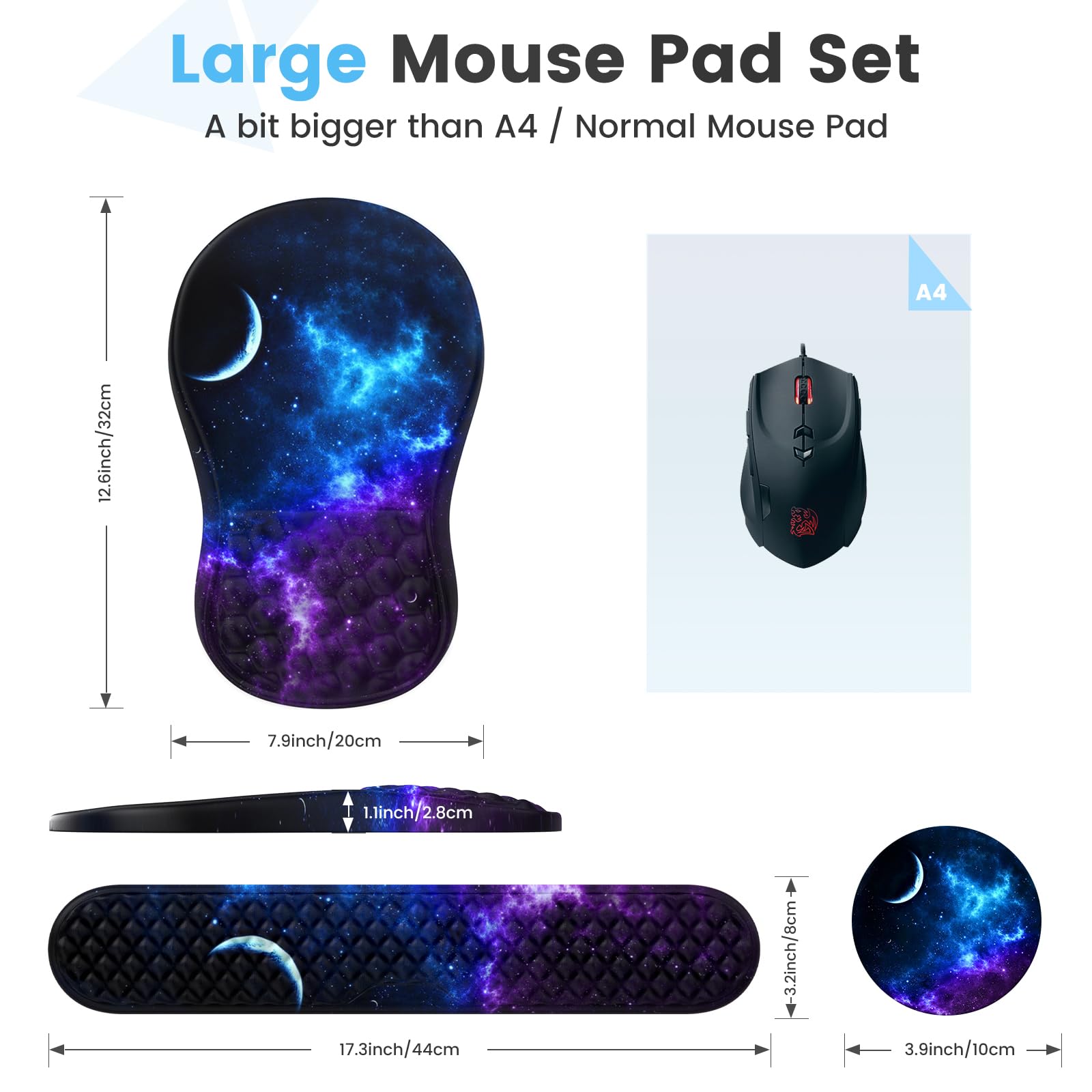 HAOCOO 3-Pcs Ergonomic Keyboard Wrist Rest Set with Mouse Pad