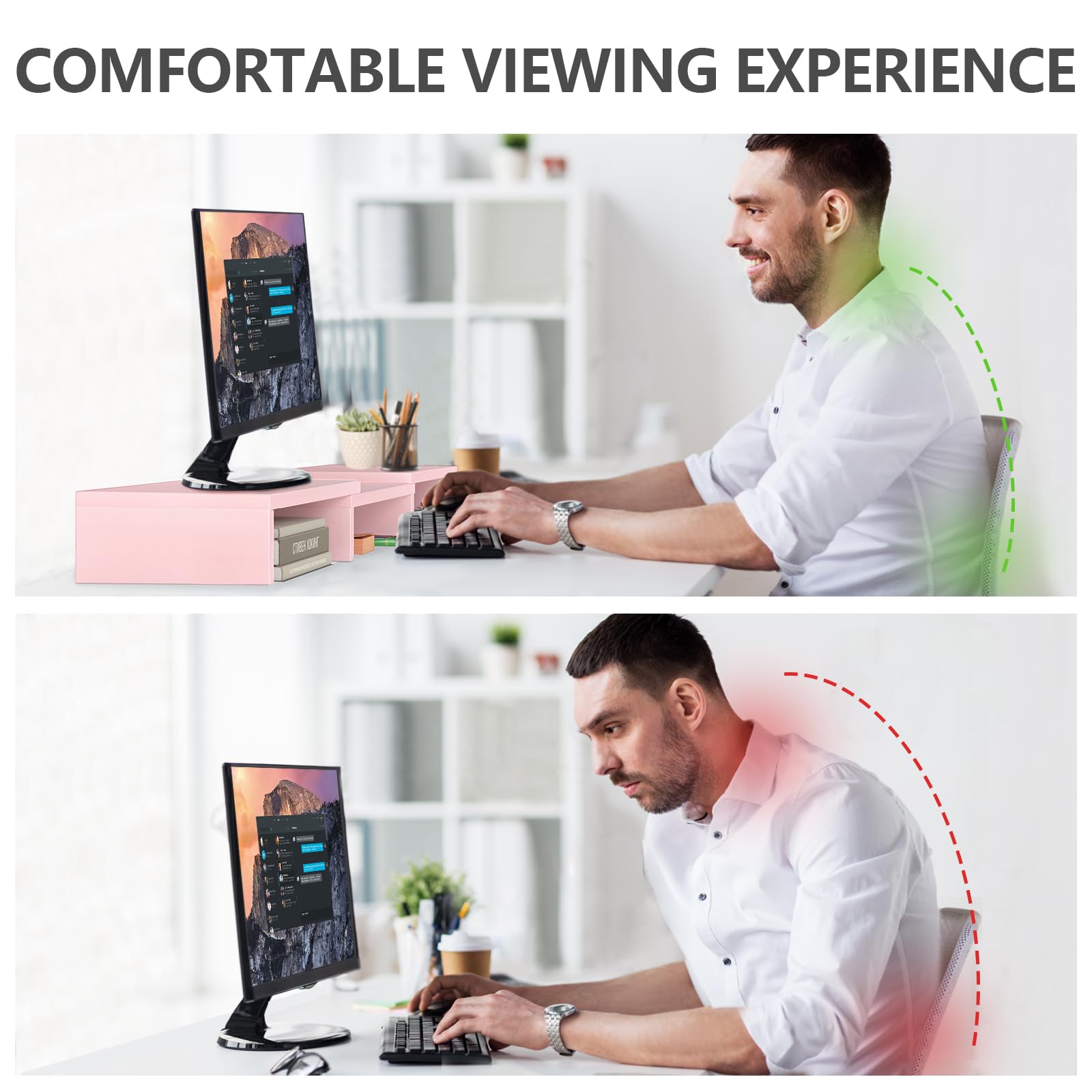 TAVR Dual Monitor Stand Riser, Wooden Computer Monitor Stand for 2 Monitors