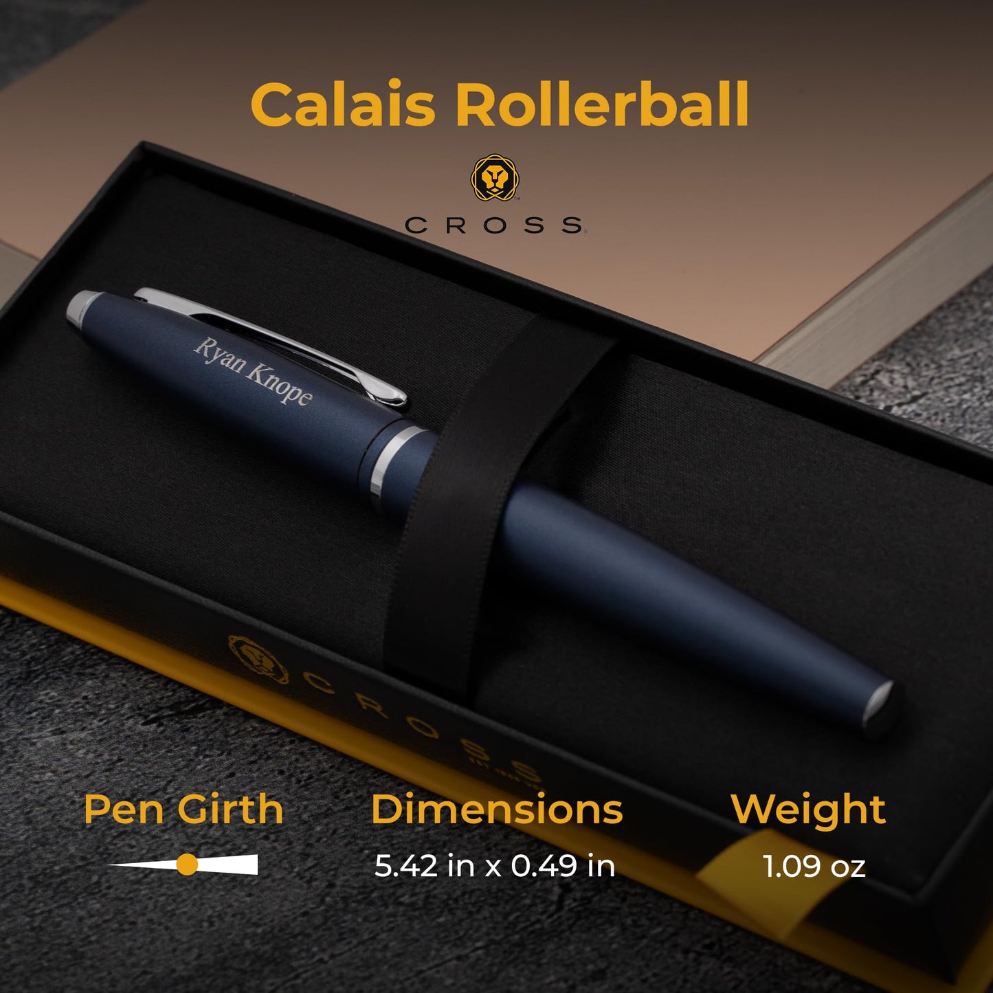 Cross Calais Personalized Rollerball Pen, Matte Midnight Blue, Chrome Trim