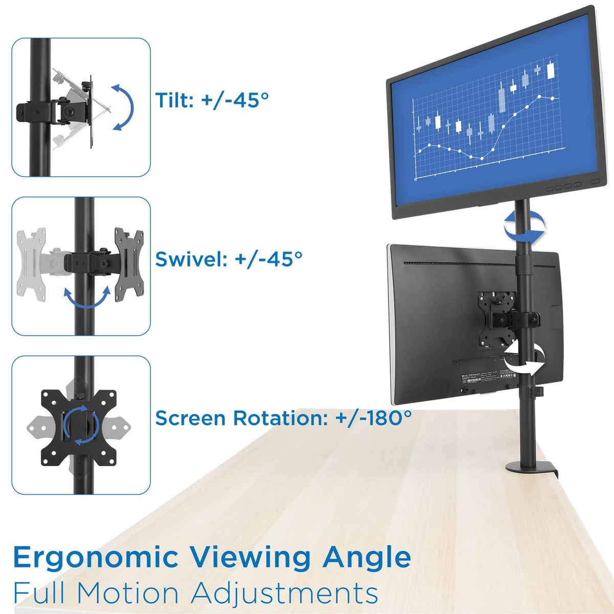 Mount-It Stacked Vertical Dual Monitor Mount for 13–32" Screens, Black