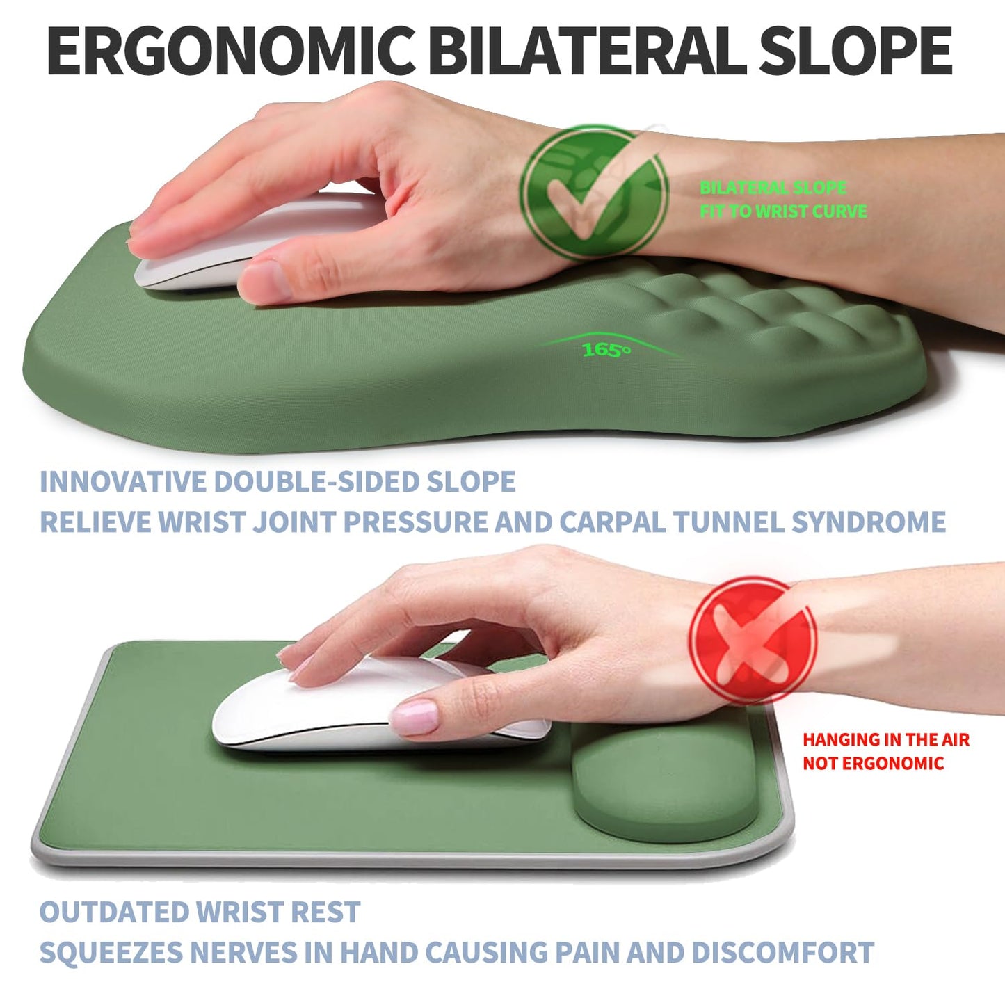 Gleamtide Ergonomic Raised Mouse Pad Wrist Support with Bilateral Slope Memory Foam Mousepad for