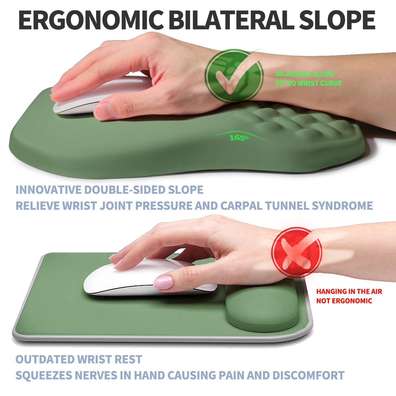 Gleamtide Ergonomic Raised Mouse Pad Wrist Support with Bilateral Slope Memory Foam Mousepad for