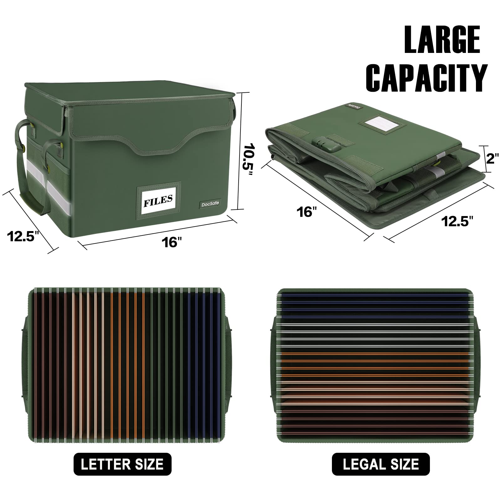 DocSafe Fireproof Document Box with Lock,File Storage Organizer with Pockets,Collapsible Portable