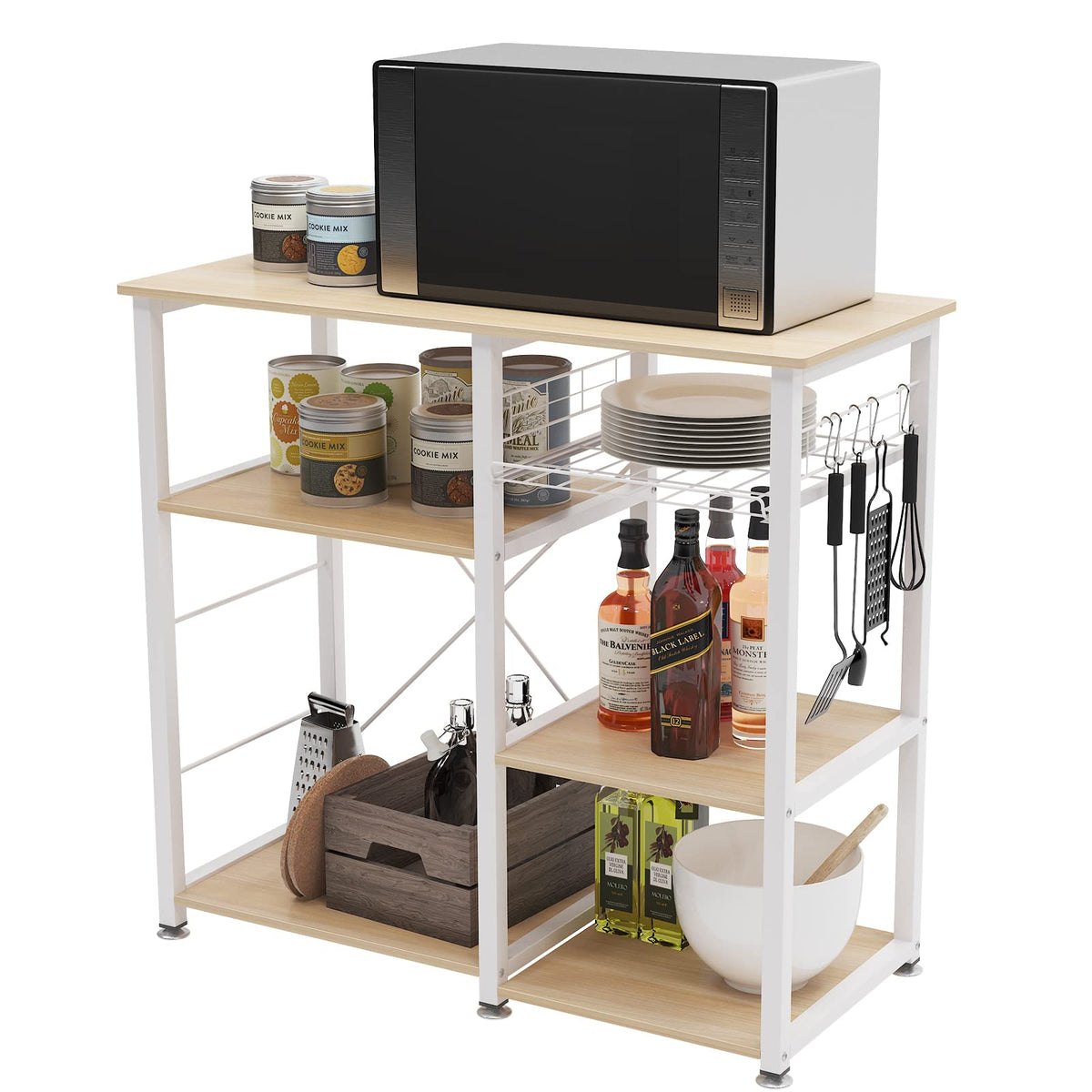 sogesfurniture 3-Tier Kitchen Baker's Rack Utility Shelf Microwave Stand with Storage and Drawer