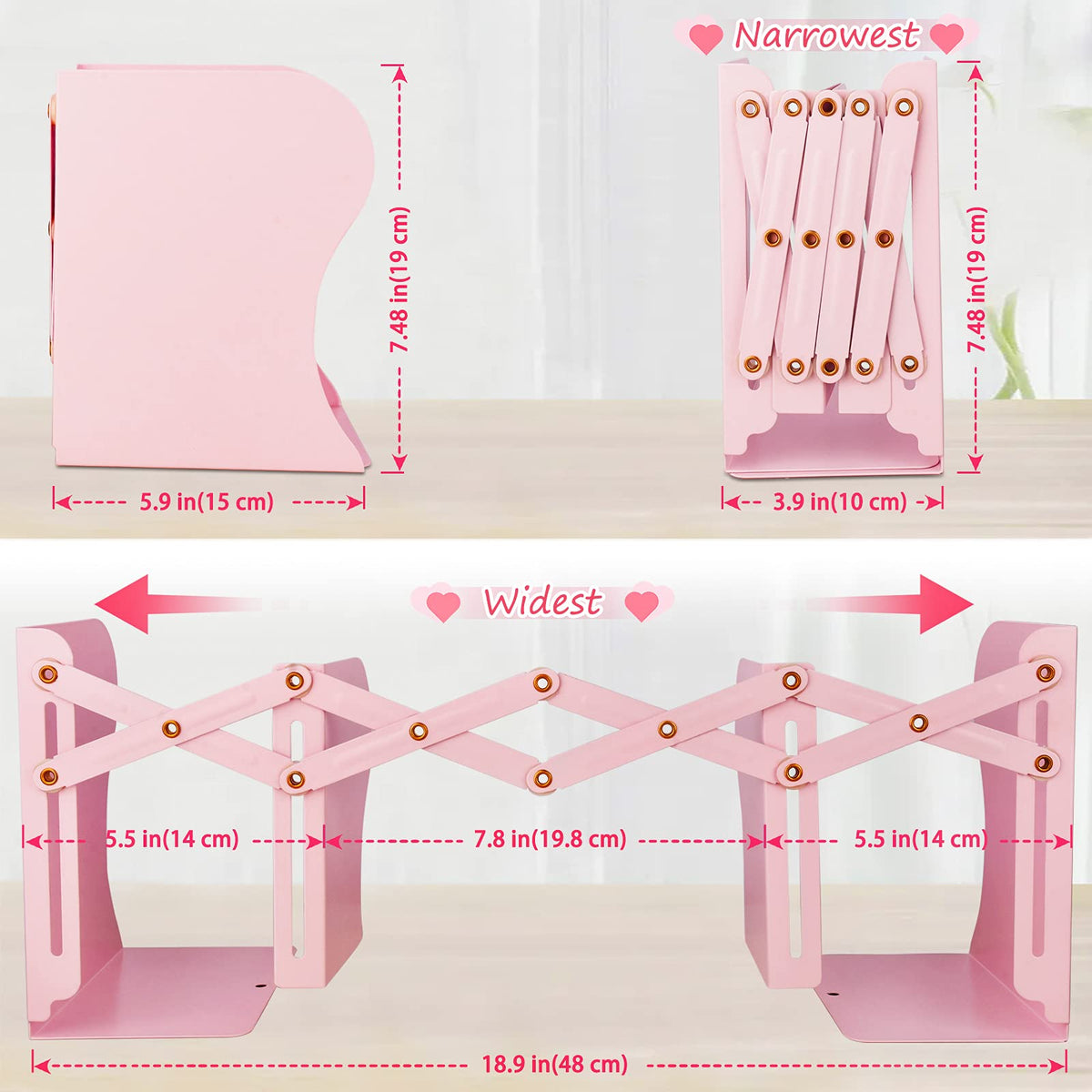 Non Skid Book Ends to Hold Books, Carooyac Heavy Duty Bookends Adjustable Book End, Metal Bookends