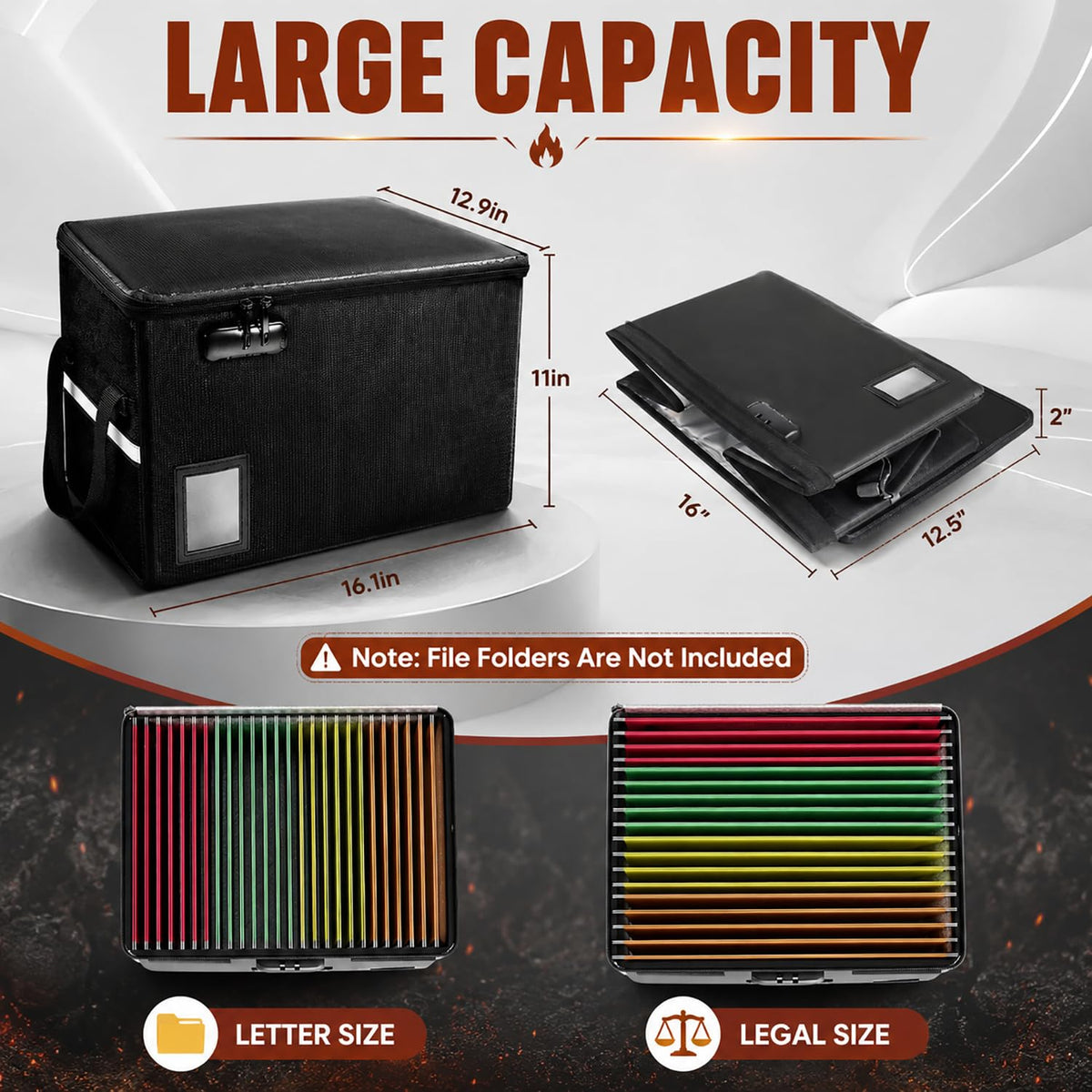 File Box with Lock 5200°F with Heat Insulated, Large Fireproof Box File Storage Organizer