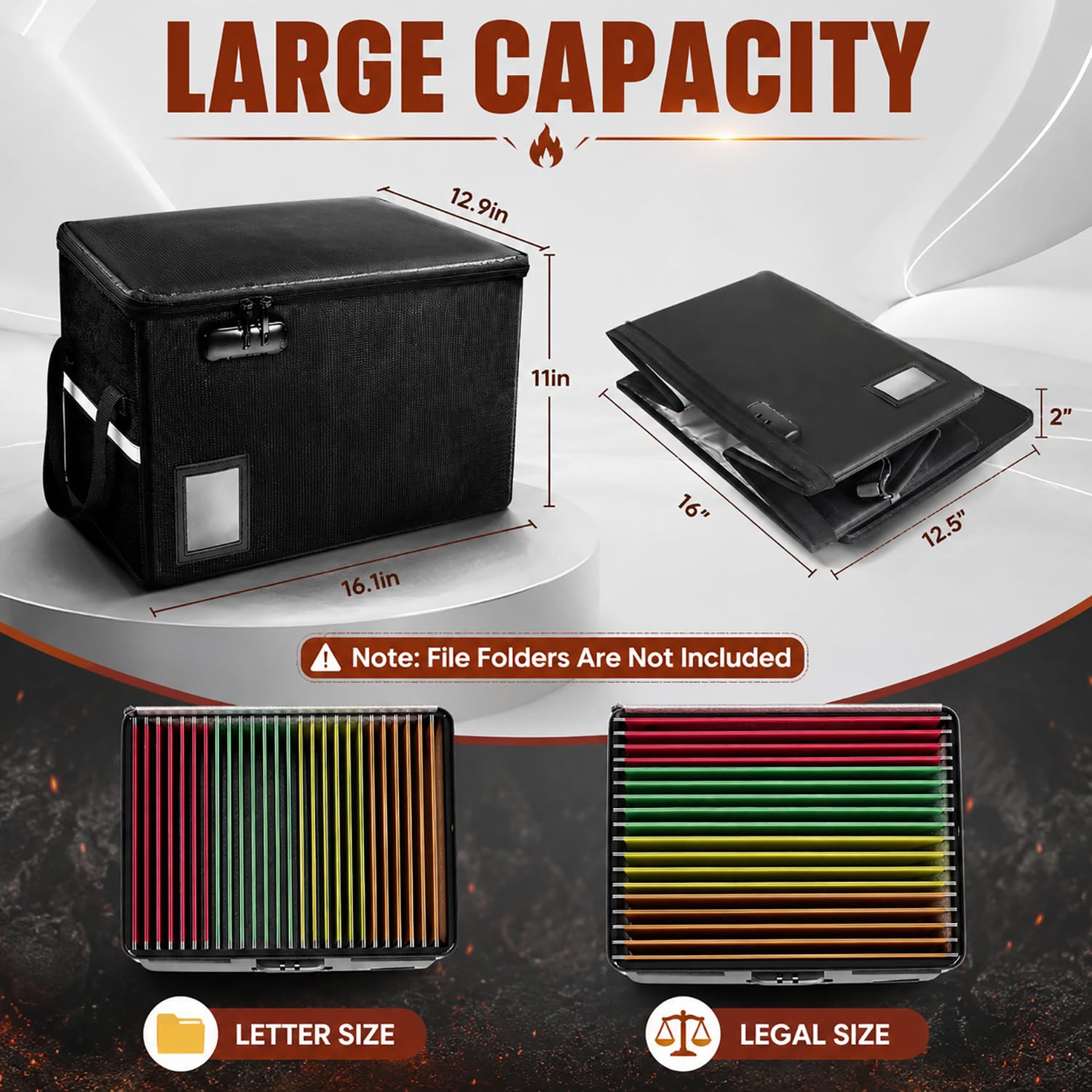 File Box with Lock 5200°F with Heat Insulated, Large Fireproof Box File Storage Organizer