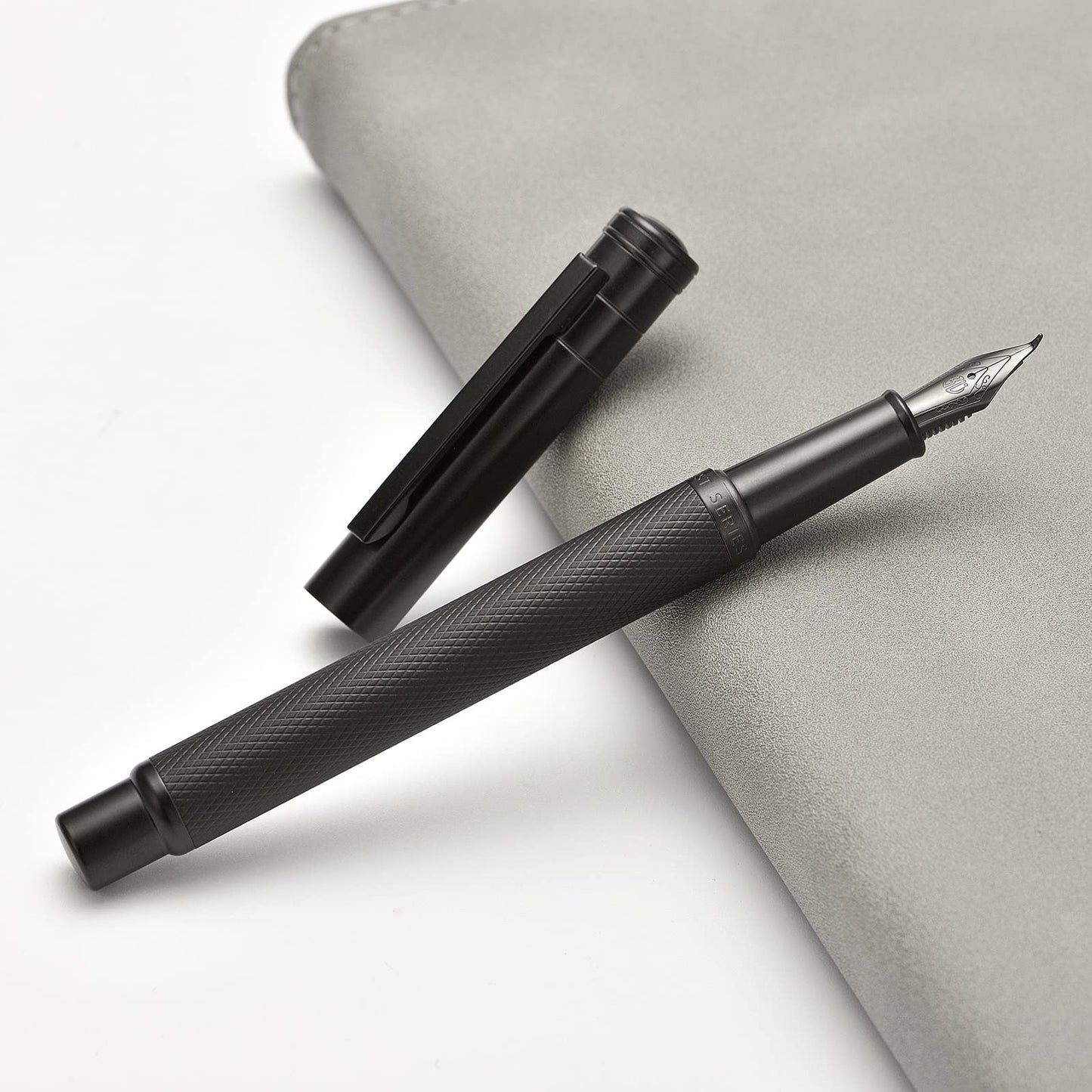 Brushed Black Forest Fude Pen, Bent Nib Calligraphy Fountain Pen (Fine to Broad) with Converter and