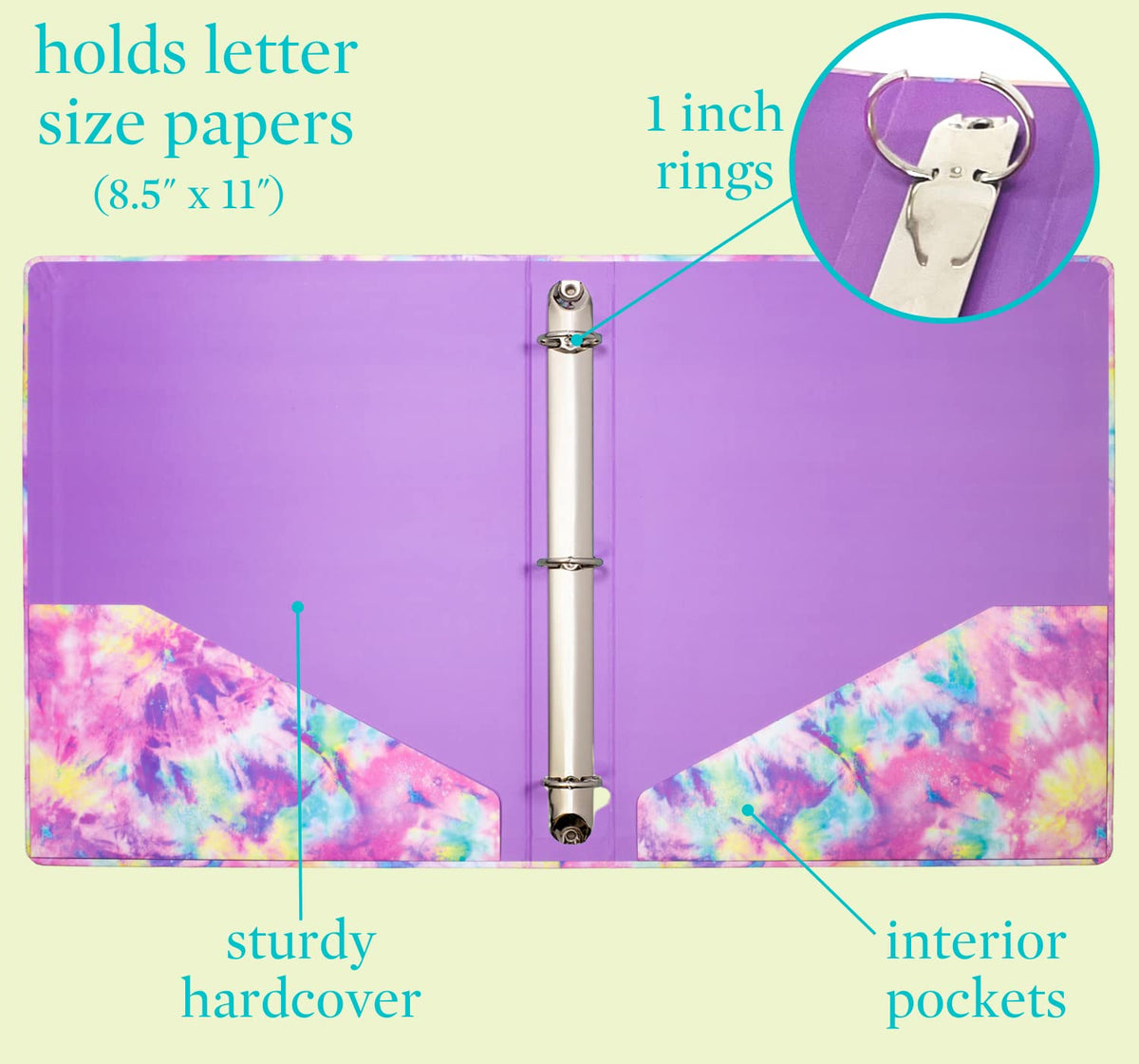 Steel Mill & Co. 1-Inch Hardcover 3 Ring Binder, Tie Dye