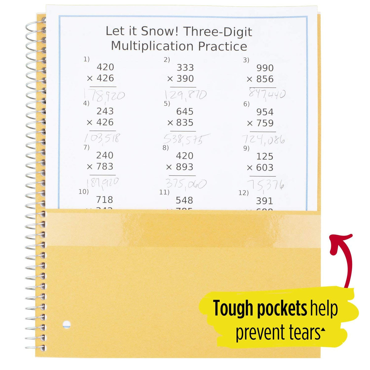 Five Star Spiral Notebook, 3-Subject, Wide Ruled Paper, 10.5 x 8 inches, 150 Sheets, Harvest Yellow