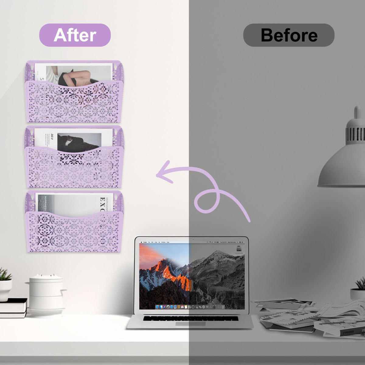 EasyPAG 3 Single Wall Mount File Organizer Vertical Metal Wall Pocket File Holder for Office, Home