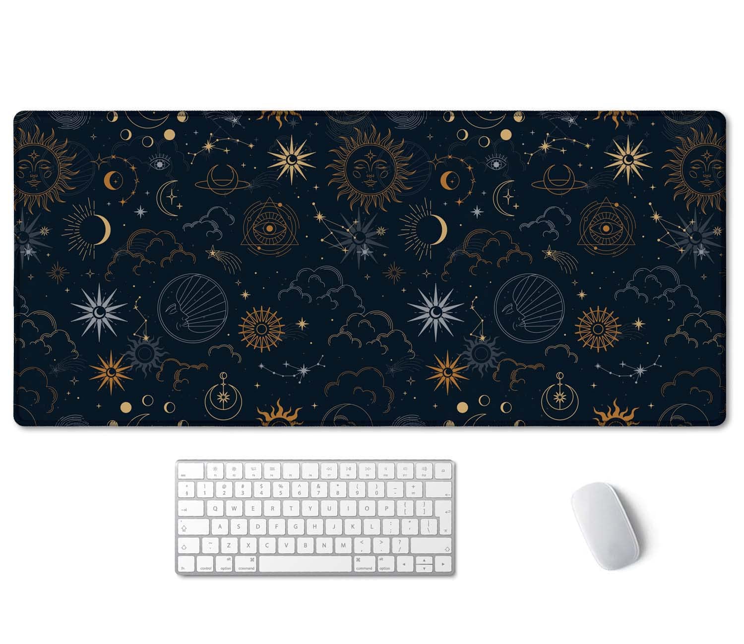 SSOIU Celestial Stars and Magic Eyes XXL Extended Desk Mat, Full Desk Office Home Large Mouse and