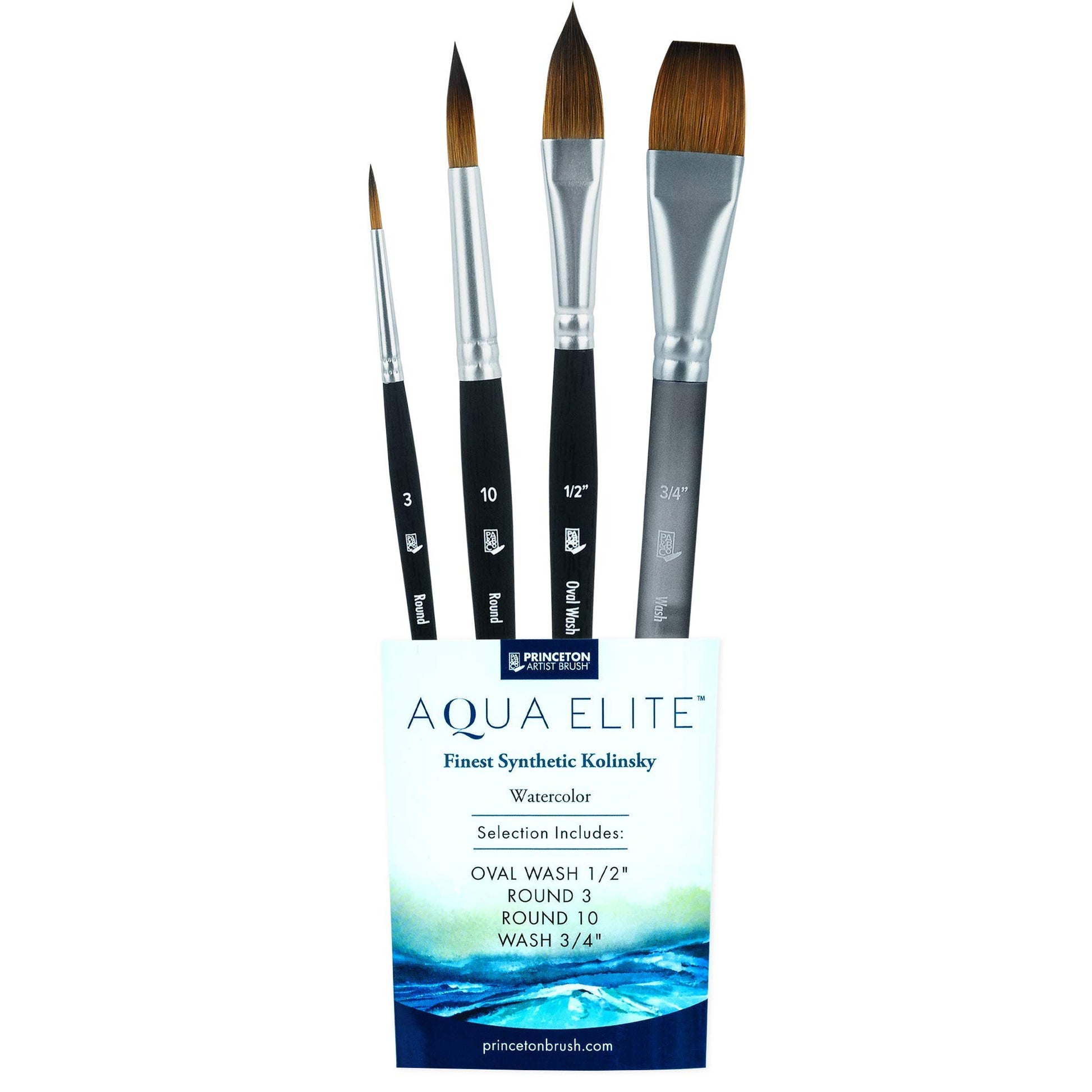 Princeton Artist Brush Co Aqua Elite 4850 Series - 4pc Watercolor Brush Set - Synthetic Watercolor