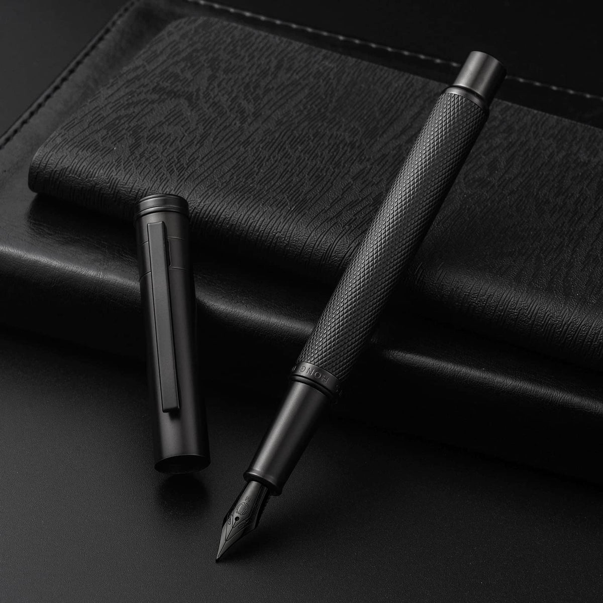 Hongdian Black Forest Fountain Pen Medium Nib Classic Design with Converter and Metal Pen Case Set