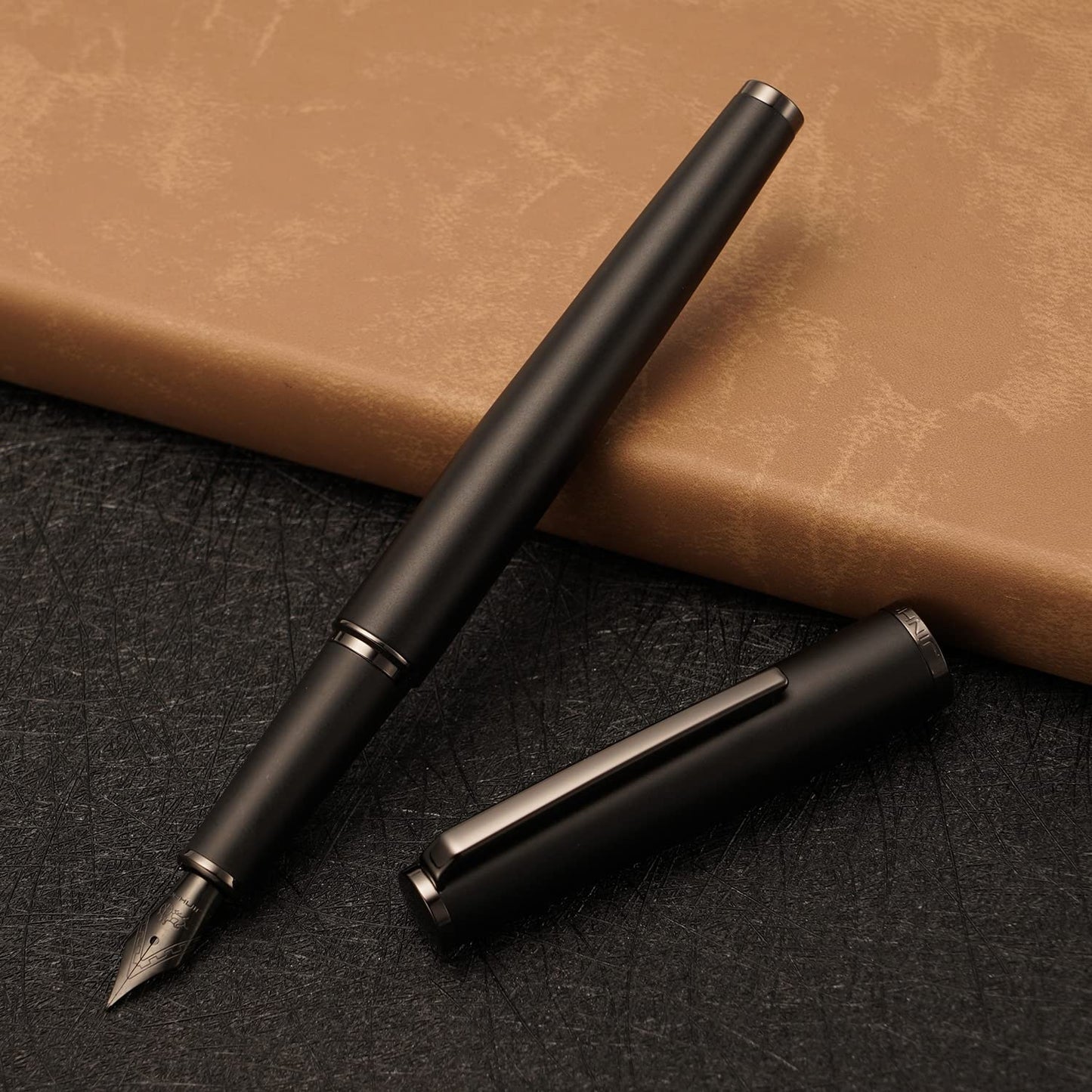 Jinhao 95 Metal Fountain Pen Titanium Black Fine Nib, Matte Black Writing Pen
