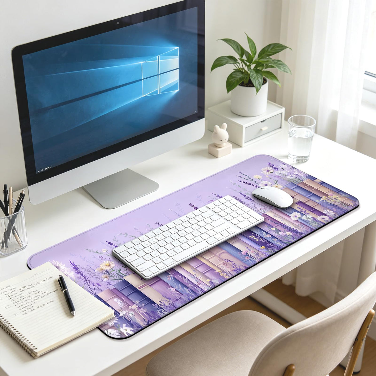 JIANG100 Pretty Wildflower and Book Gaming Desk Mat & Mouse Pad, Purple, XL